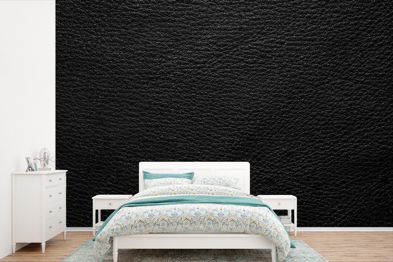 MuchoWow Fototapete Leder - Lederoptik - Schwarz - Grau - Druck, Matt, bedruckt, Wallpaper für Wohnzimmer, Schlafzimmer, Vinyl Tapete, 330x220 cm