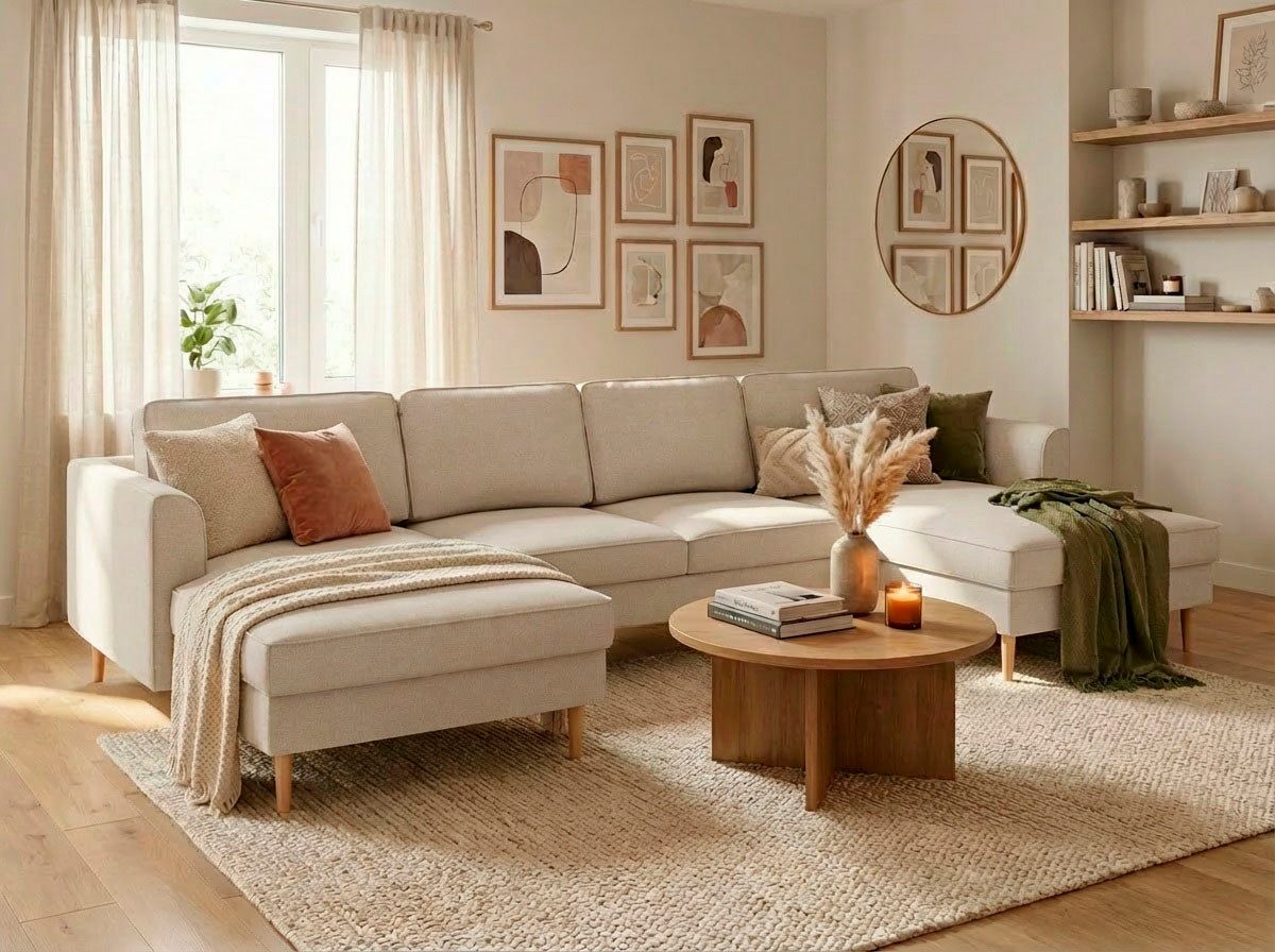 Home affaire Wohnlandschaft Booster, whlw. mit Schlaffunktion & Bettkasten, Fuß Buche lackiert, Sofa in U-Form, Breite 305 cm, in Cord oder Struktur