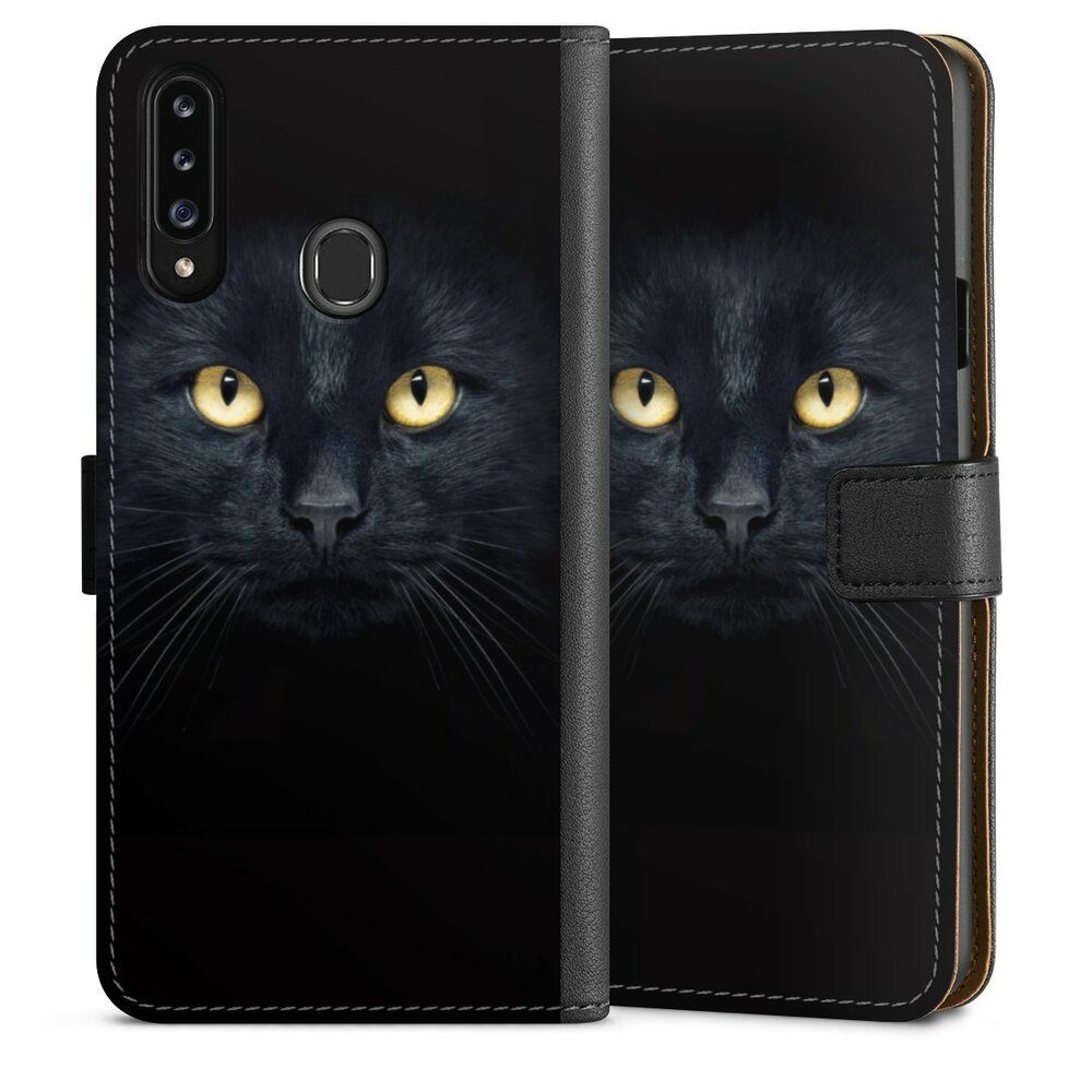 DeinDesign Handyhülle Katze Auge schwarz Tom Cat, Samsung Galaxy A20s Hülle Handy Flip Case Wallet Cover