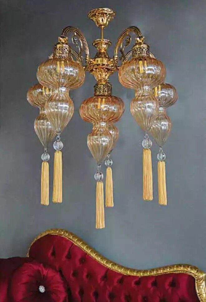 JVmoebel Deckenleuchte Lüster Deckenleuchter Kronleuchter Deckenlampe Lampen Glas Gelb, Made in Eruopa