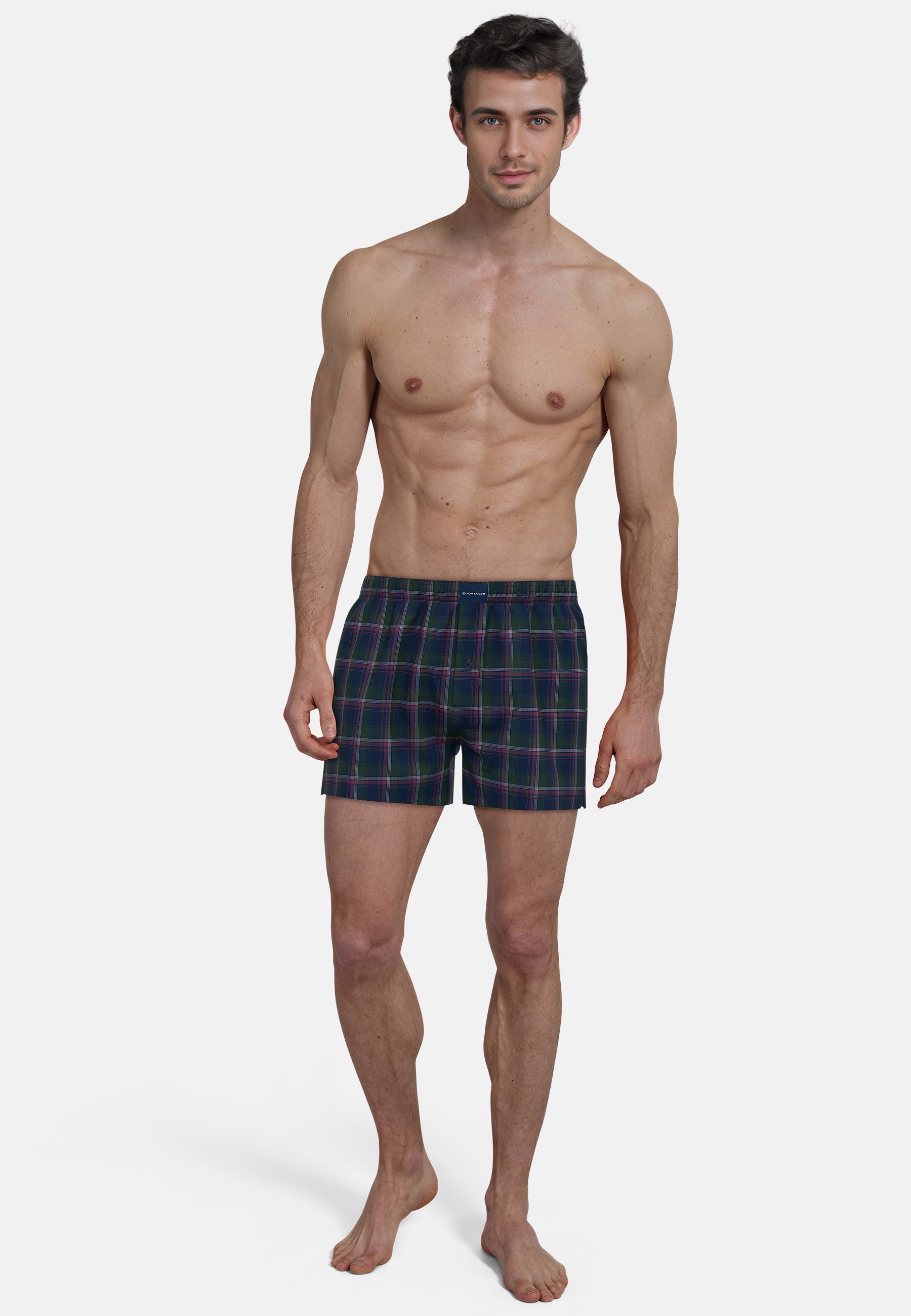 TOM TAILOR Boxershorts Milos (2er Pack) bequem, leicht, Logopatch, basic, kariert, Baumwolle