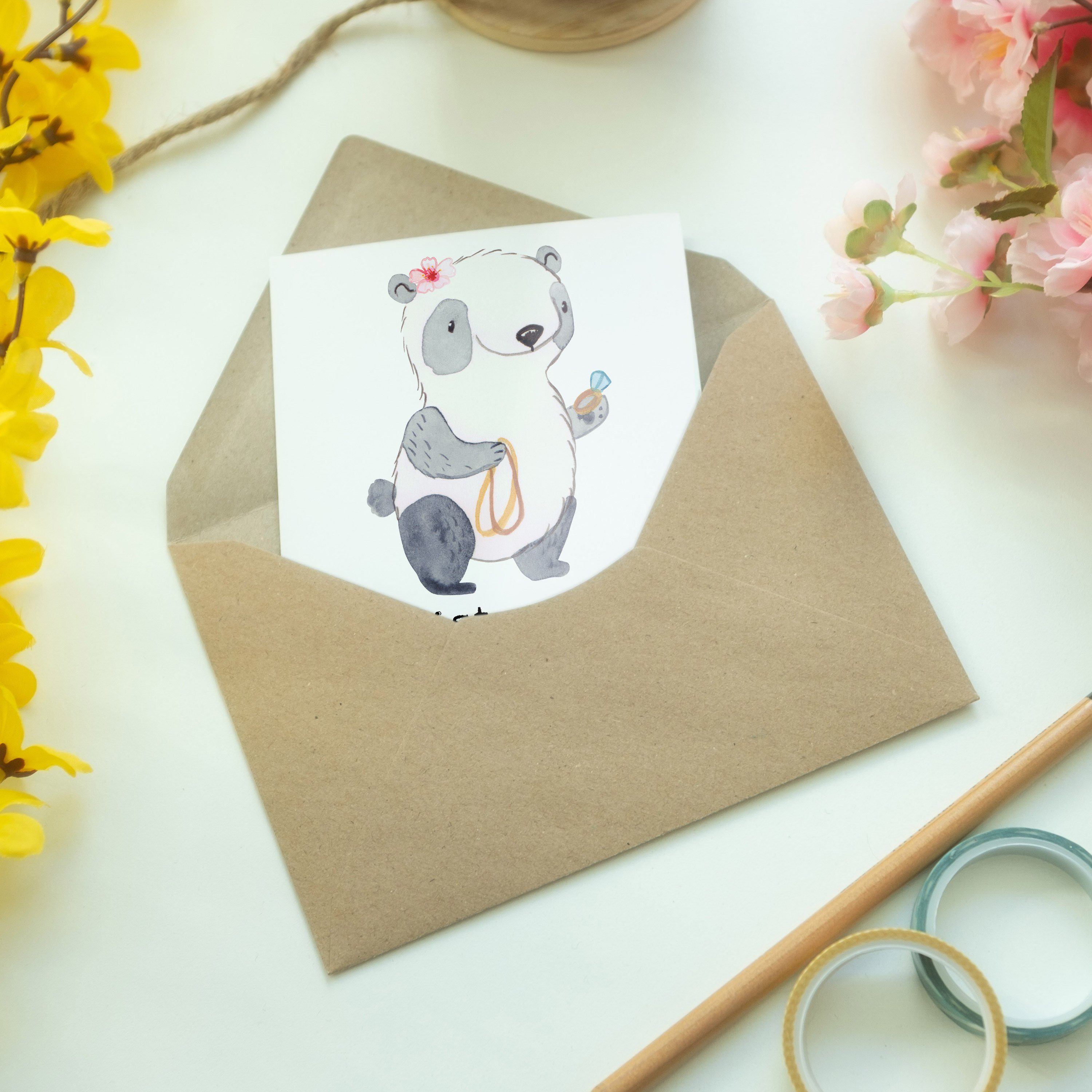 Mr. & Mrs. Panda Grußkarte - Schmuckwarenhändlerin, mit Weiß Kart Goldschmiedin Herz - Geschenk