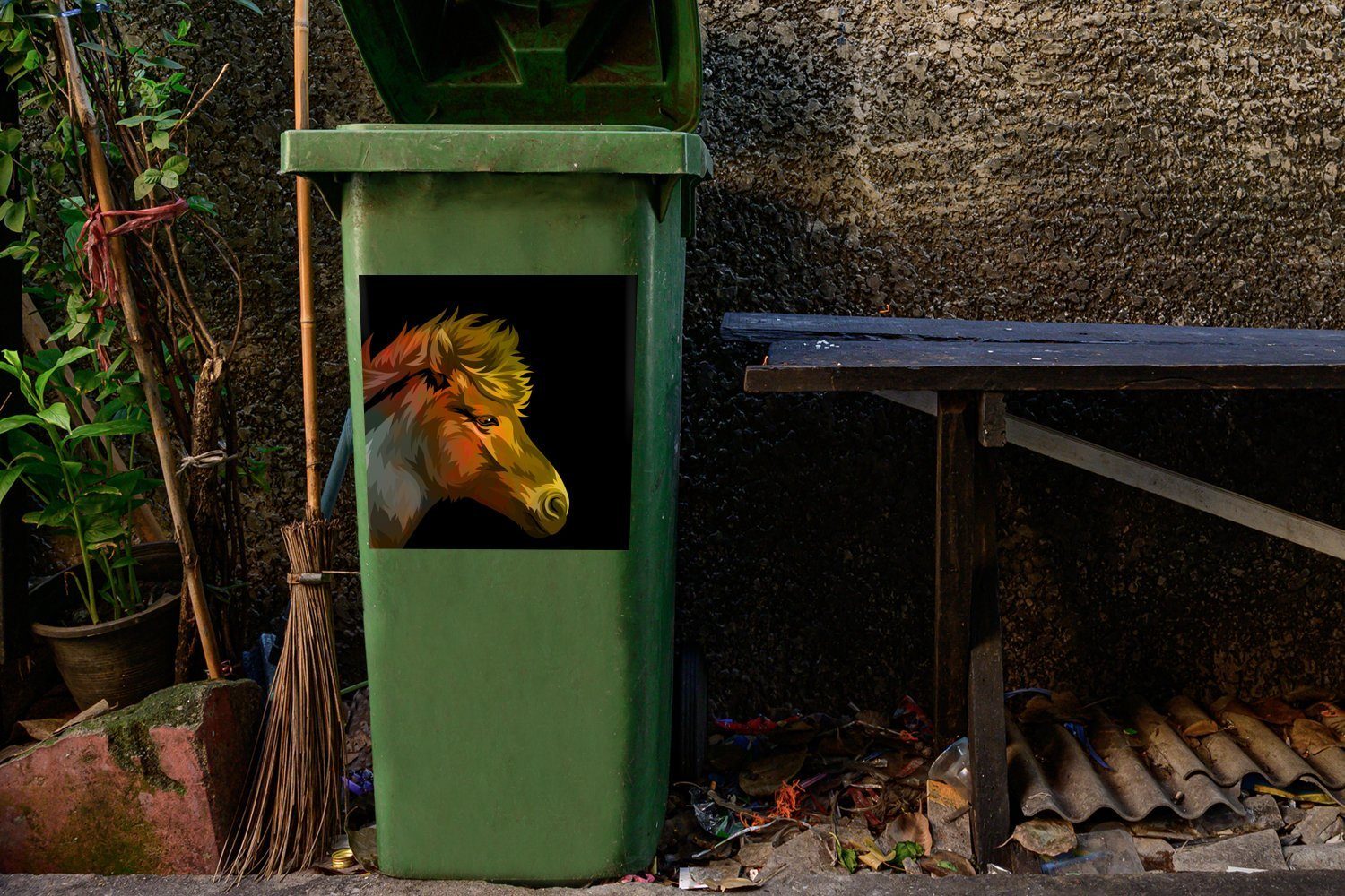 Mülleimer-aufkleber, Mädchen (1 Container, Gelb Sticker, - - St), - Pferd Rot Wandsticker Abfalbehälter Mülltonne, - Mädchen Kinder MuchoWow -