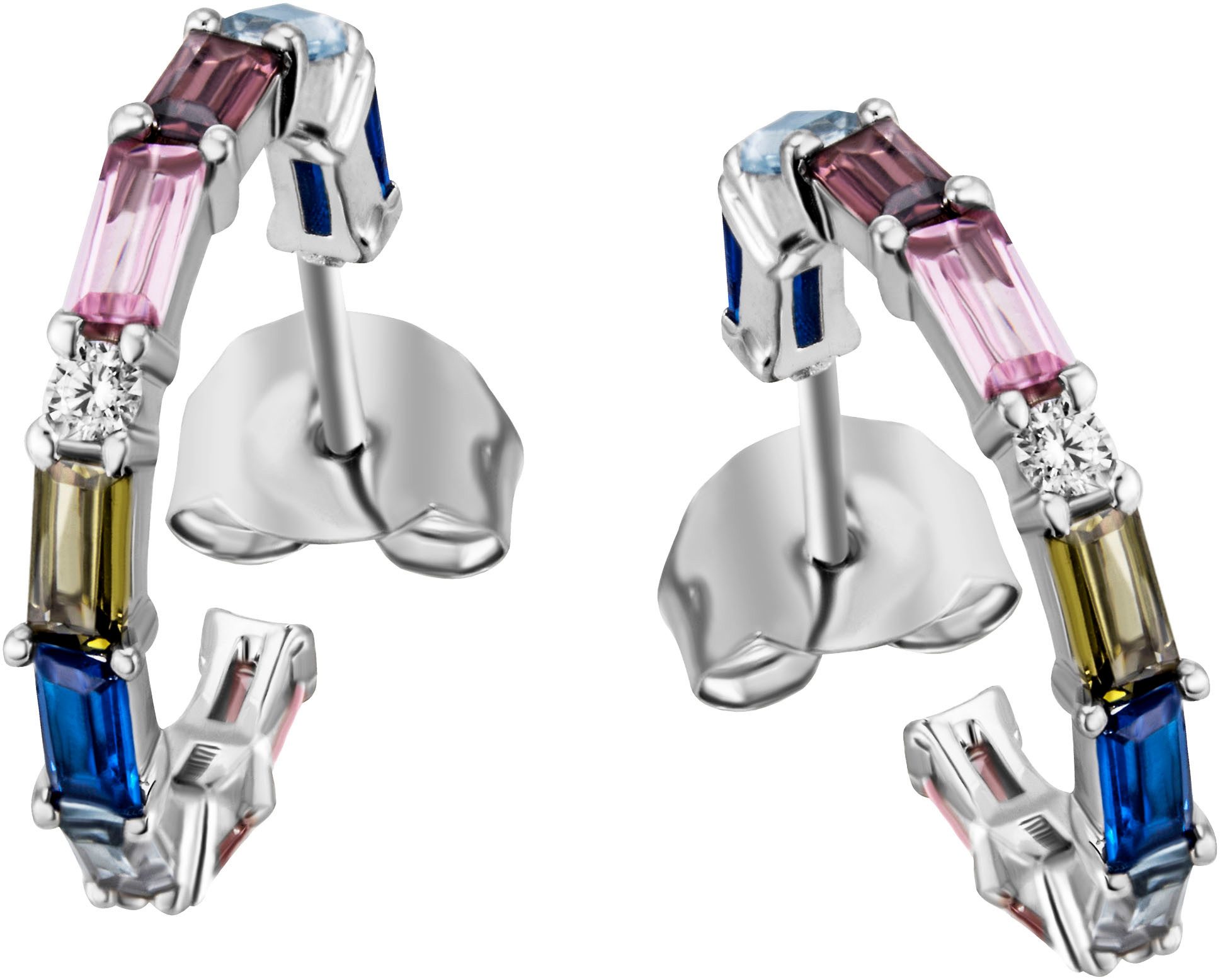 Paar Creolen Schmuck Geschenk Silber 925 Ohrschmuck Ohrringe Regenbogen