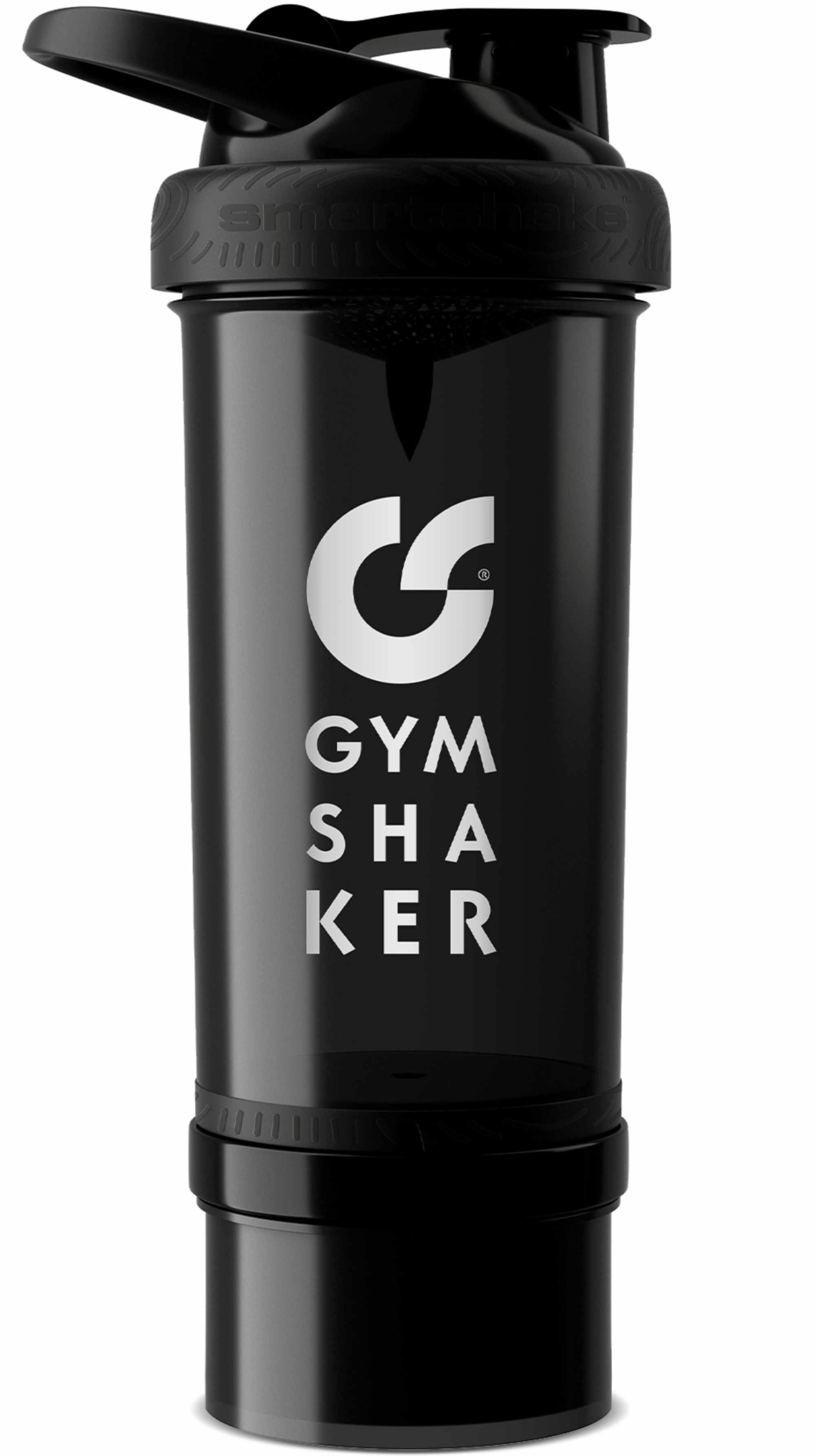 GYMSHAKER Protein Shaker mit Pulverfach 600 + 150 ml Trinkflasche, Shaker mit Pulverfach, Messmarkierungen und Mischsieb