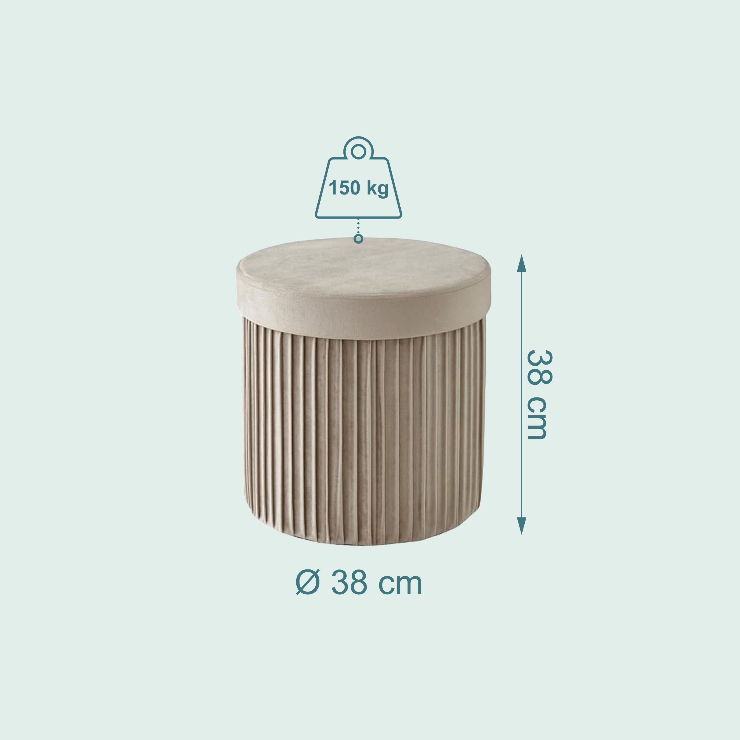 relaxdays Stauraumhocker Hocker aus Samt mit Stauraum (1 St), Beige – Bild 4 von 5