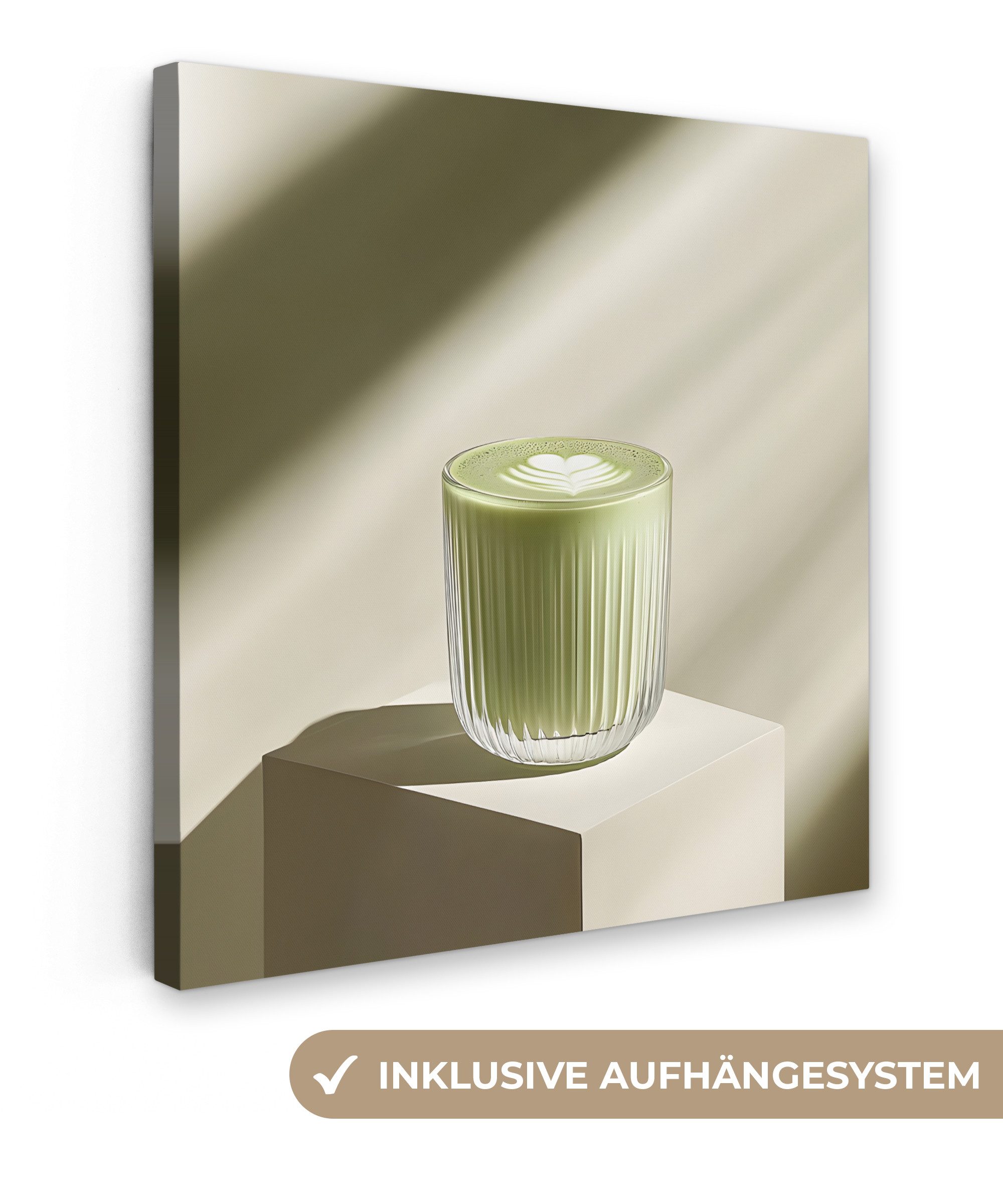 Leinwandbild Matcha - Glas - Grün - Minimalistisch