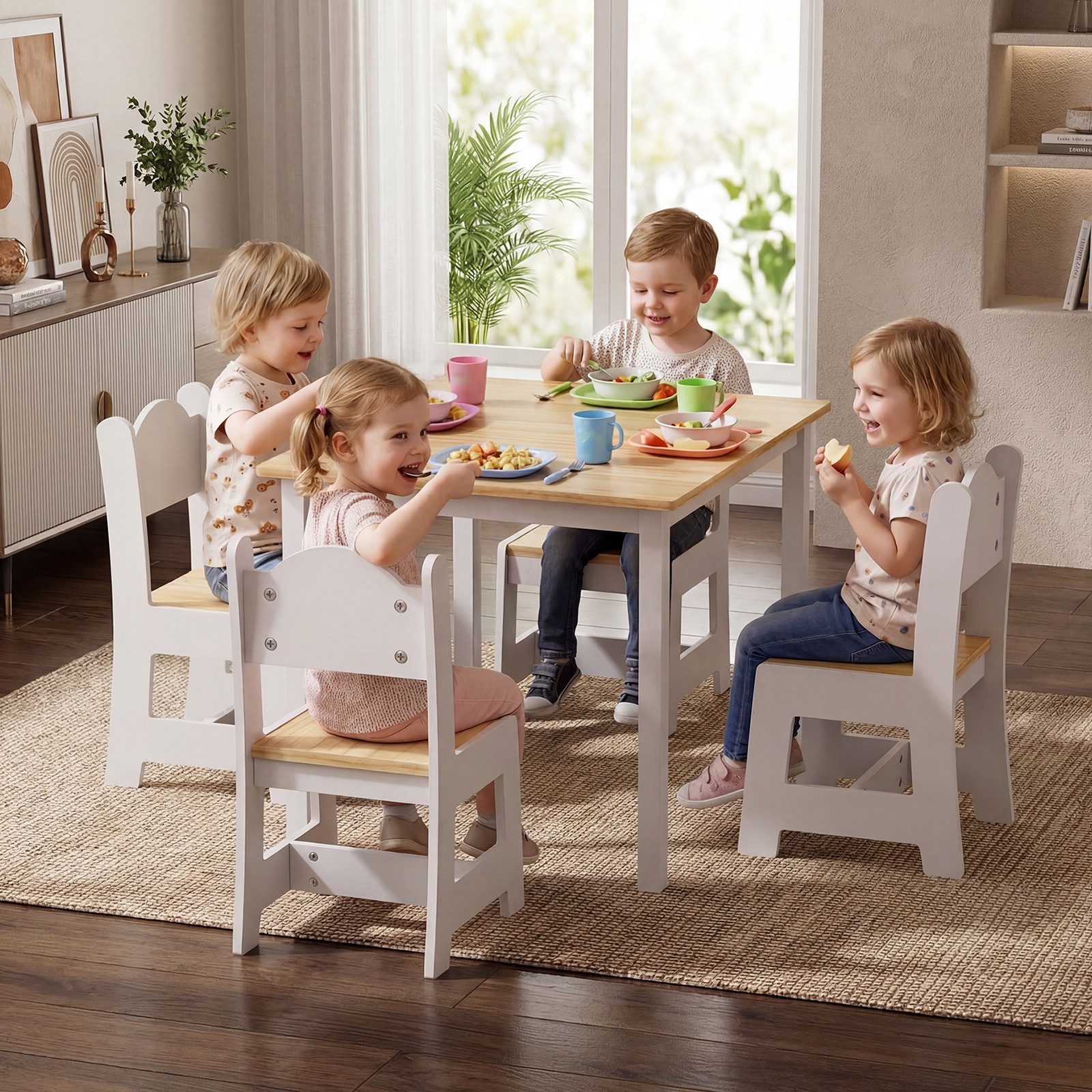 LEADZM Kindertisch Kindertisch mit 4 Stühlen, Kindersitzgruppe, Kinder Tisch Stuhl Set