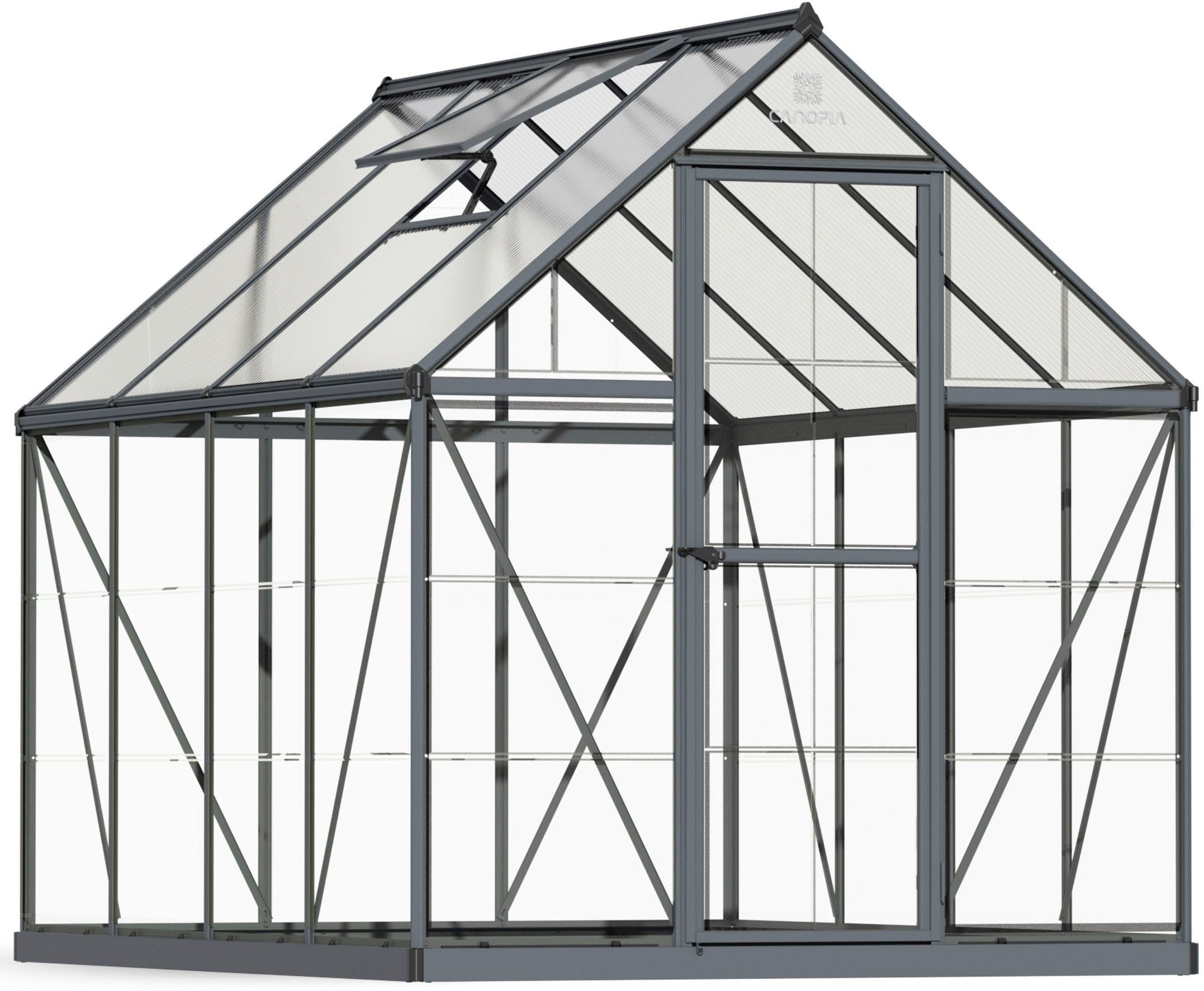 Palram - Canopia Gewächshaus Hybrid, 0,7 mm Wandstärke, Alu Grau Paneel Klar