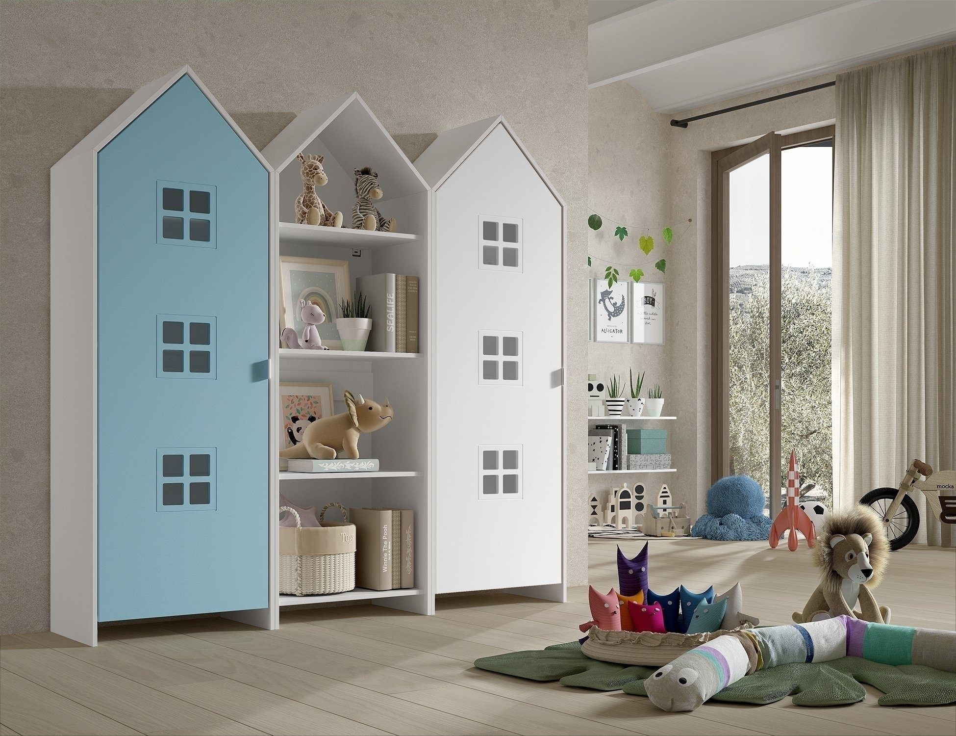 Vipack Kleiderschrank in Korpus Weiß / Front Blau u. Weiß, MDF