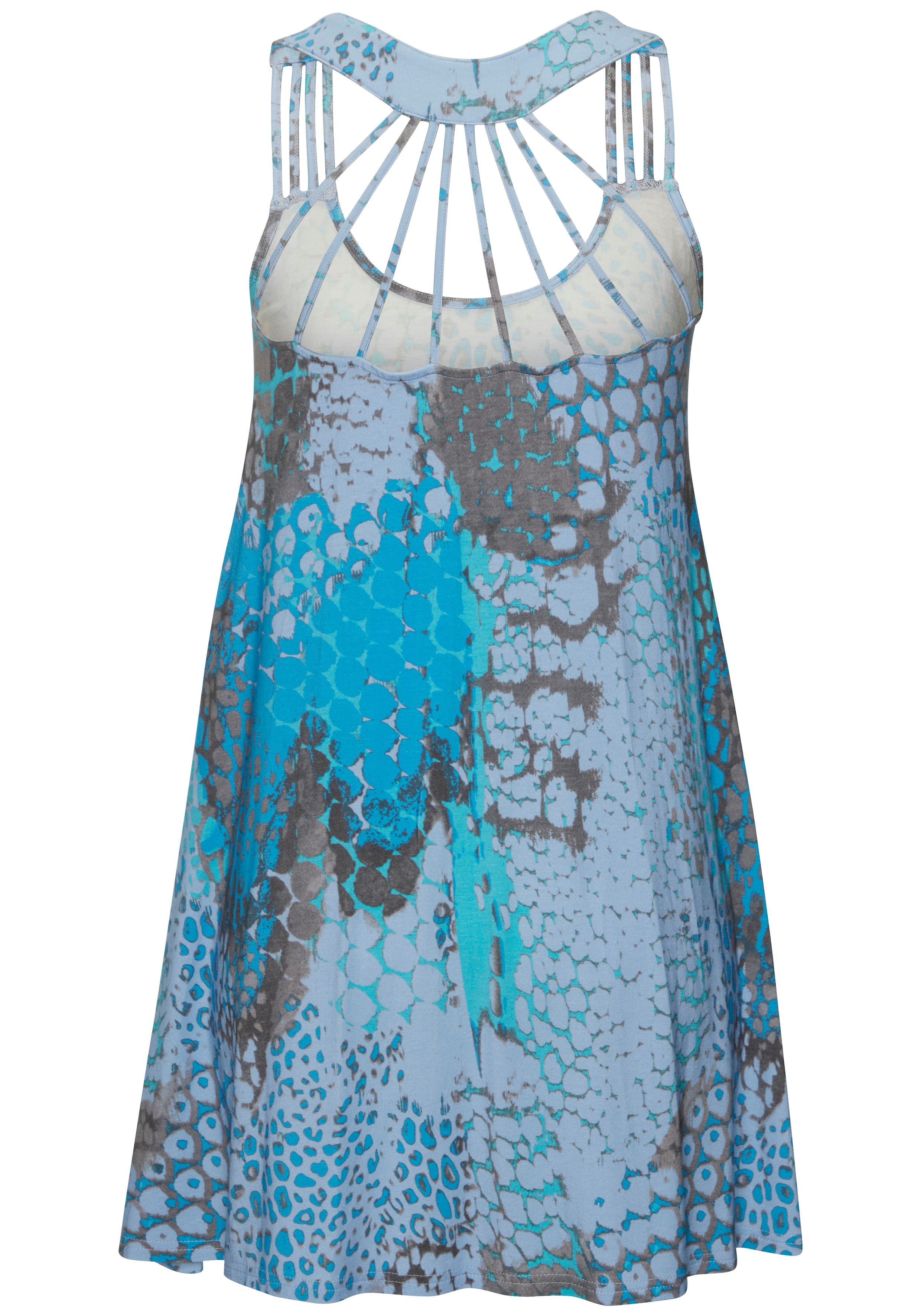 Buffalo Strandkleid mit besonderem Trägerdesign und Alloverprint Minikleid, Sommerkleid, Jerseykleid, Animalkleid