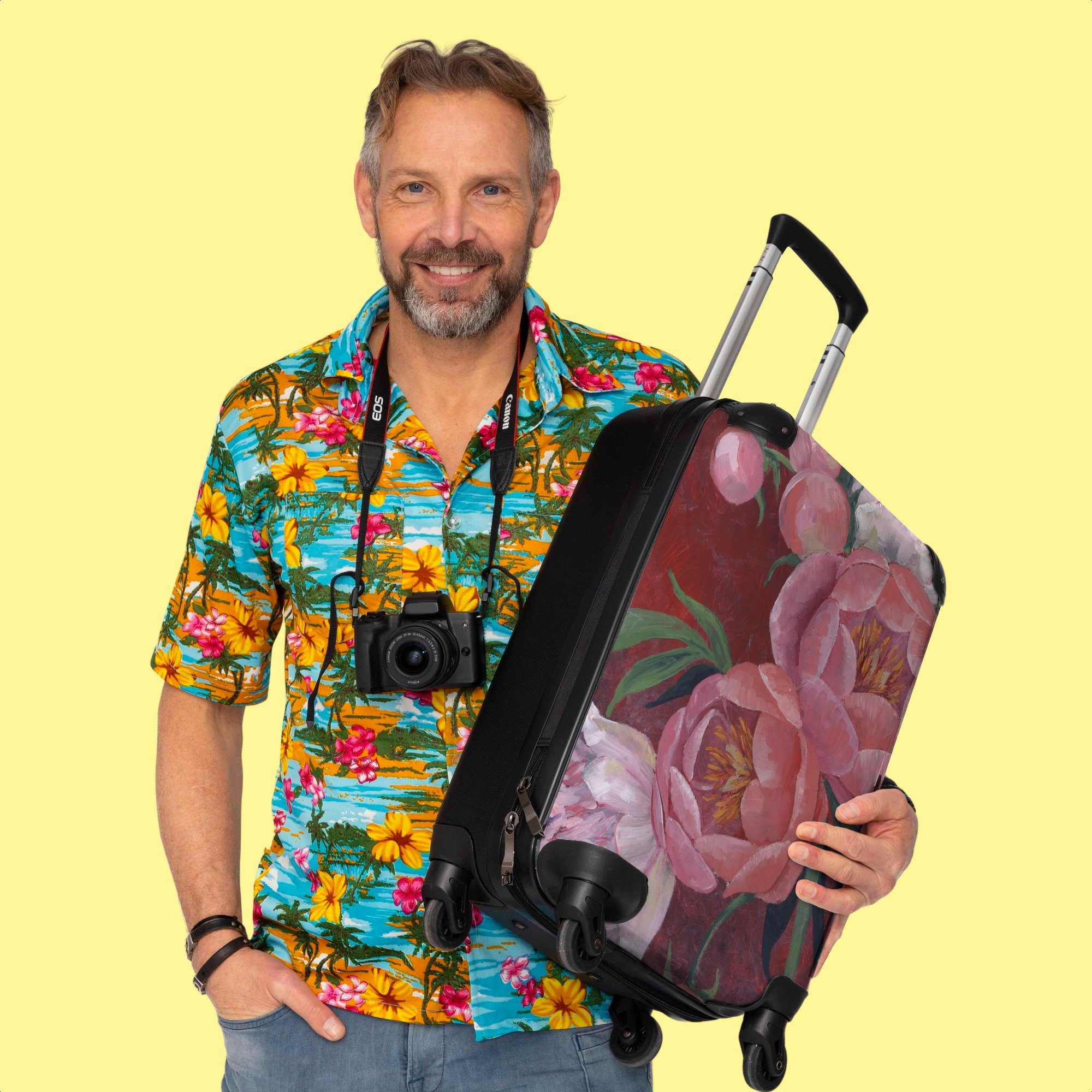 Kleine 4 Malerei - Rollkoffer Pflanzen, - Blumen - Reisekoffer mit Handgepäckkoffer Trolley - NoBoringSuitcases.com© Cabin Handgepäck 55x35x20cm Rosa 4 Rollen Rollen,