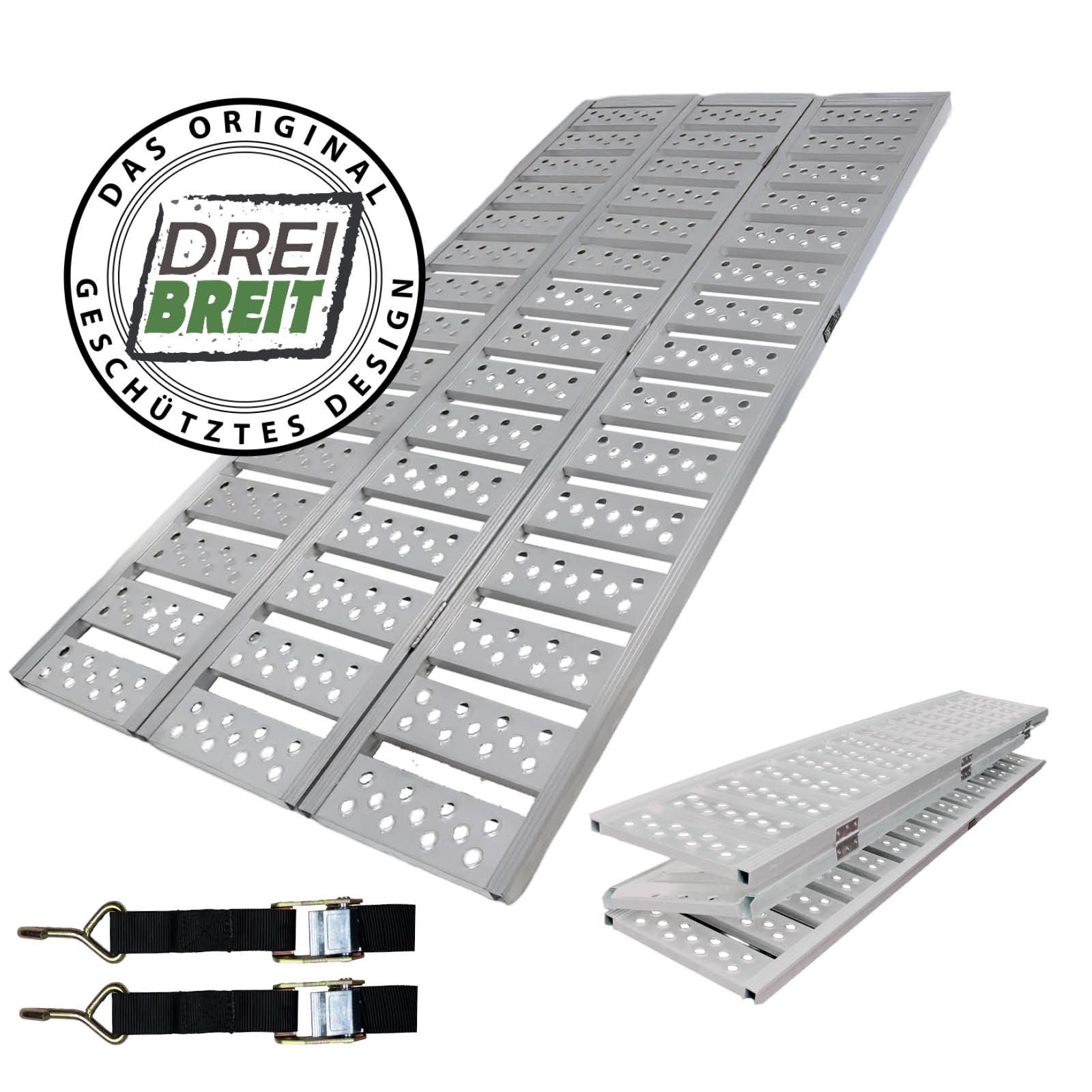 TRUTZHOLM Auffahrrampe 2-fach 215cm Tragkraft 1020kg Alu silber gelocht gerillt Rampe (Produkt, 1-St), klappbar