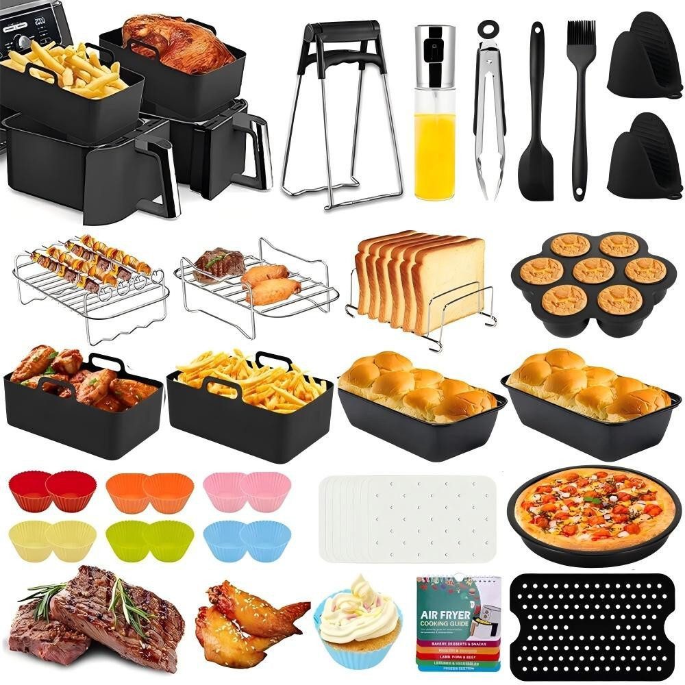 LEMLIT Küchenmaschinen Zubehör-Set 31 Stück Heißluftfritteuse Zubehör für Ninja Foodi Max Dual Zone, Zubehör für Heißluftfritteusen Ninja Foodi Dual Zone AF300EU AF400EU SL400EU Double Stack XL Innsky COSORI und 7,6L-9,5L Dual Zone Heißluftfritteuse, für Ninja Foodi AF300EU AF400EU 7.6L-9.5L und Meisten Dual Zone