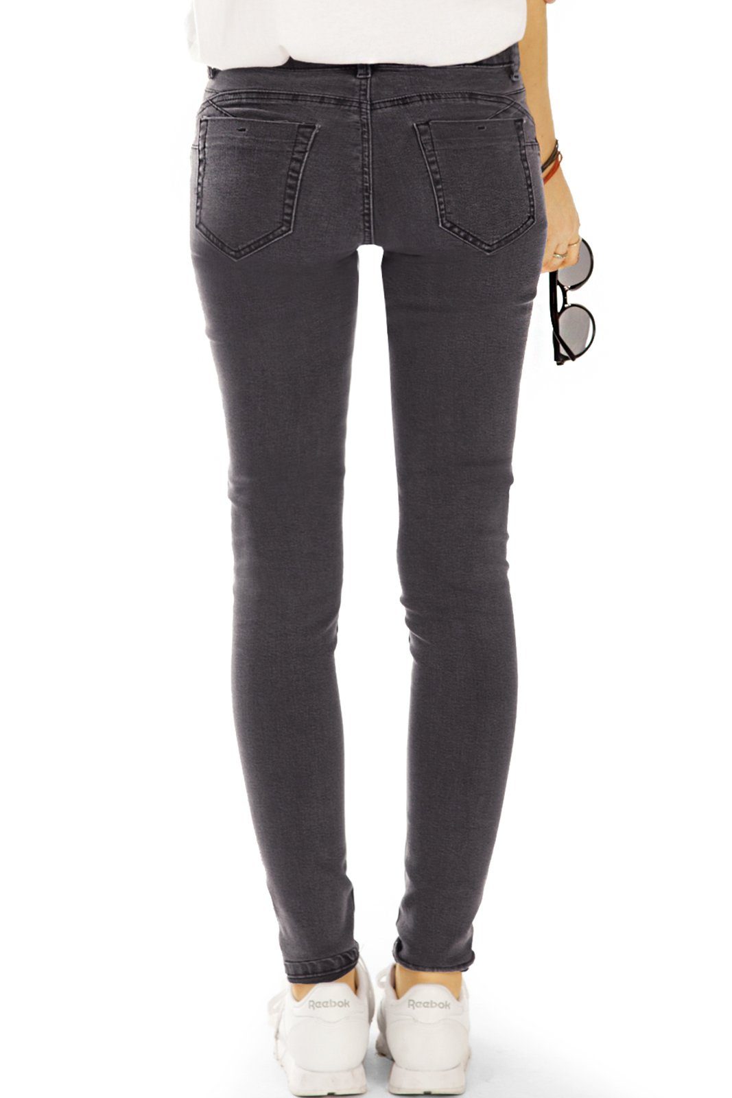 be styled Skinny-fit-Jeans dungelgraue Damenjeans, medium waist Röhrenhose slim fit j8f-1 – Bild 4 von 5