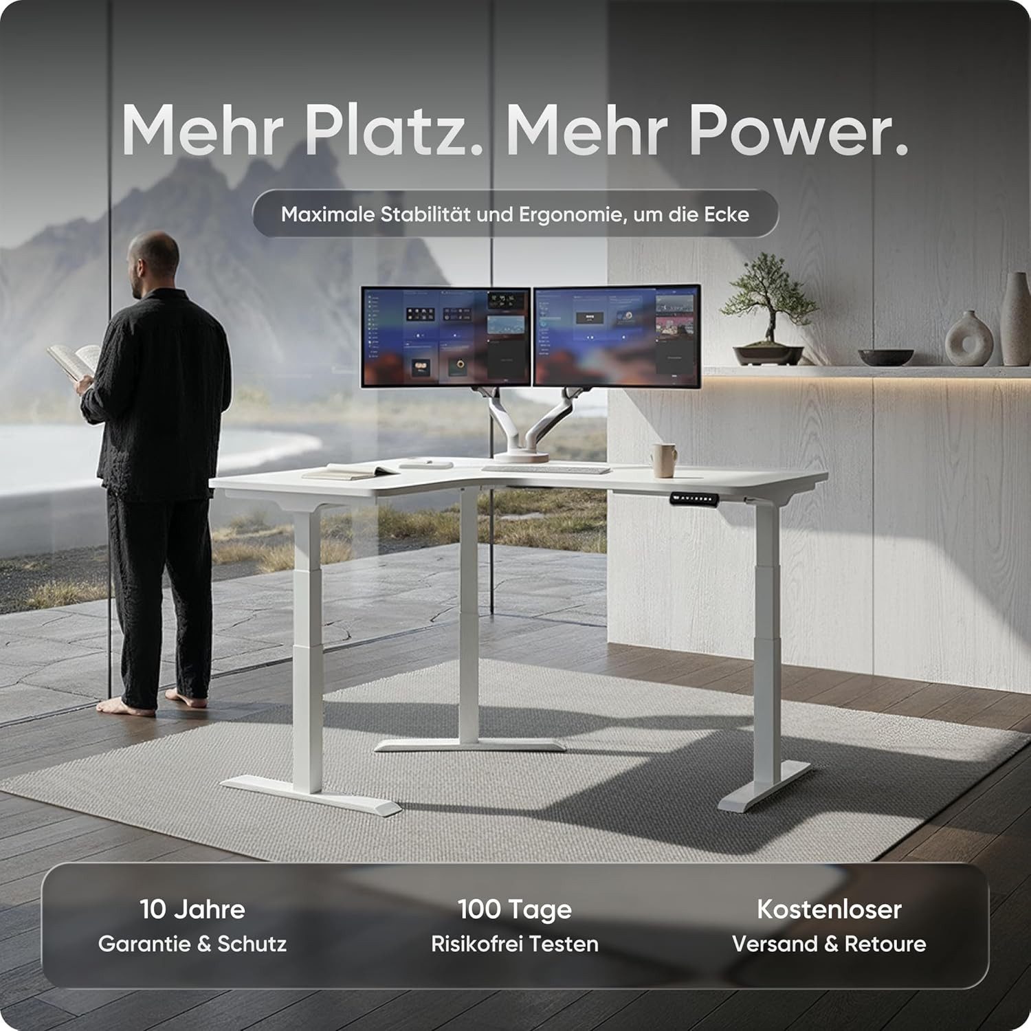 DESKSPACE Tischgestell Corner Elektrisch Höhenverstellbarer Eckschreibtisch Gestell (Gestell inklusive Bedieneinheit und Montagematerial), ergonomisches Steh-Sitz-System, programmierbare Höhen