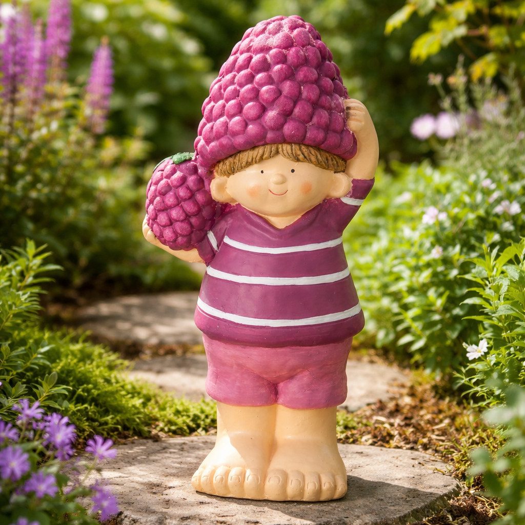 MF Gartenfigur Rubino Beerenjunge Figur lila Gartendeko aus Keramik Höhe 42cm, (1 St)