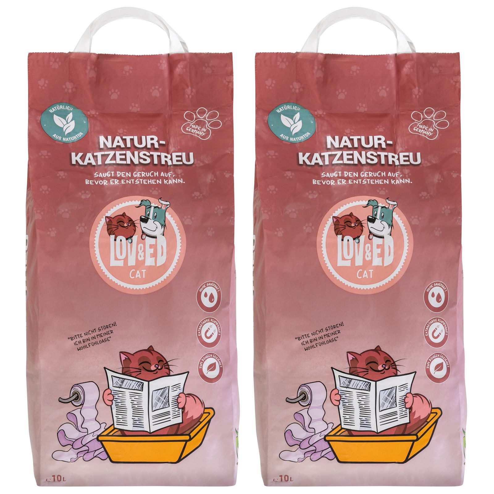 Lov&Ed Katzenstreu Natur-Katzenstreu 2x 10 Liter, hygienische Frische in der Katzentoi...