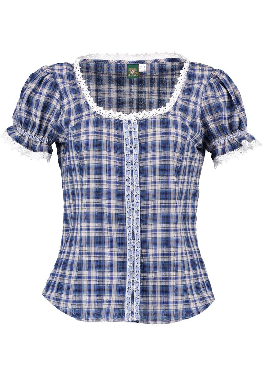 OS Trachten Trachtenbluse Ulama Damen Kurzarmbluse mit Rüschen an den Ärmeln