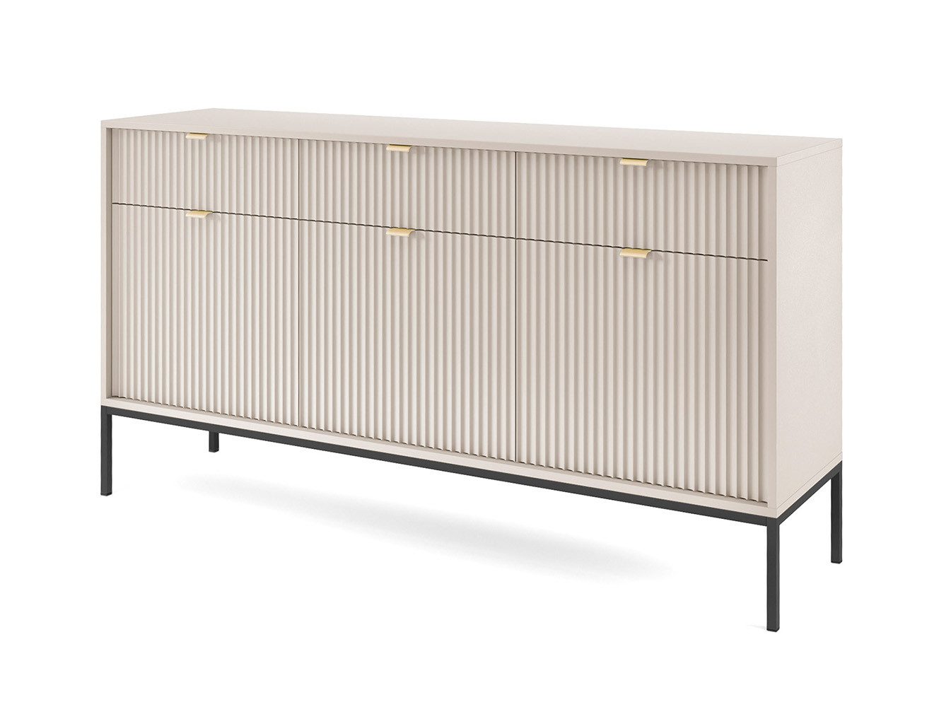Feldmann-Wohnen Sideboard Nova (3 Türen, 3 Schubladen, 3 Einlegeböden, 1 St., Riffel-Optik Front, goldfarbene Metallgriffe, ABS-Kanten), 154x39x83cm, Fronten mit ausdrucksstarkem geriffelten Muster
