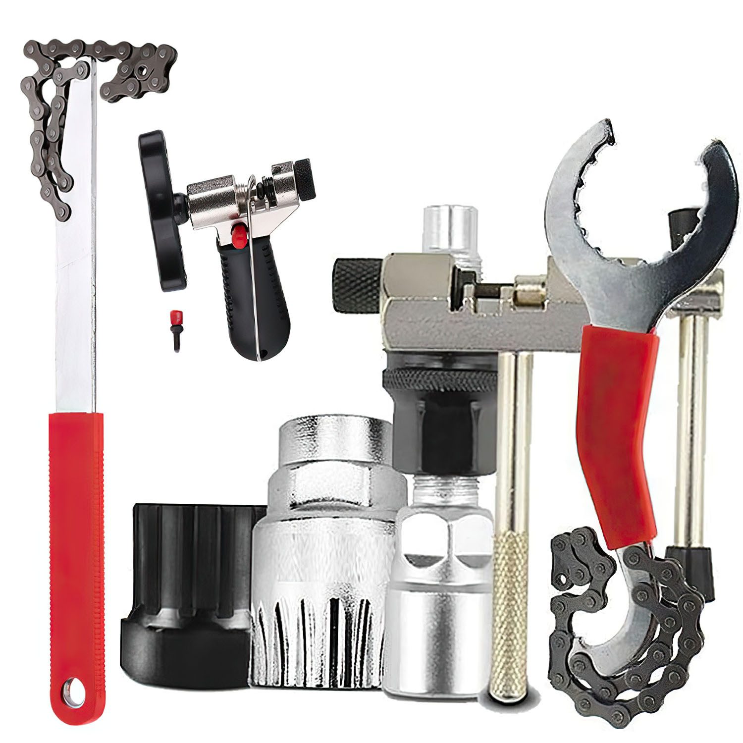 HEYHIPPO Bicycle Repair Kit, 10-Piece Bicycle Repair Tool Set, Chain Cutter Disassembly Tool, 10-Piece Chain Wrench, Chain Breaking Tool with Ergonomic Handle Design, Mountain Bike Tool Set, Chain Fixing, Bottom Bracket Gear Disassembly