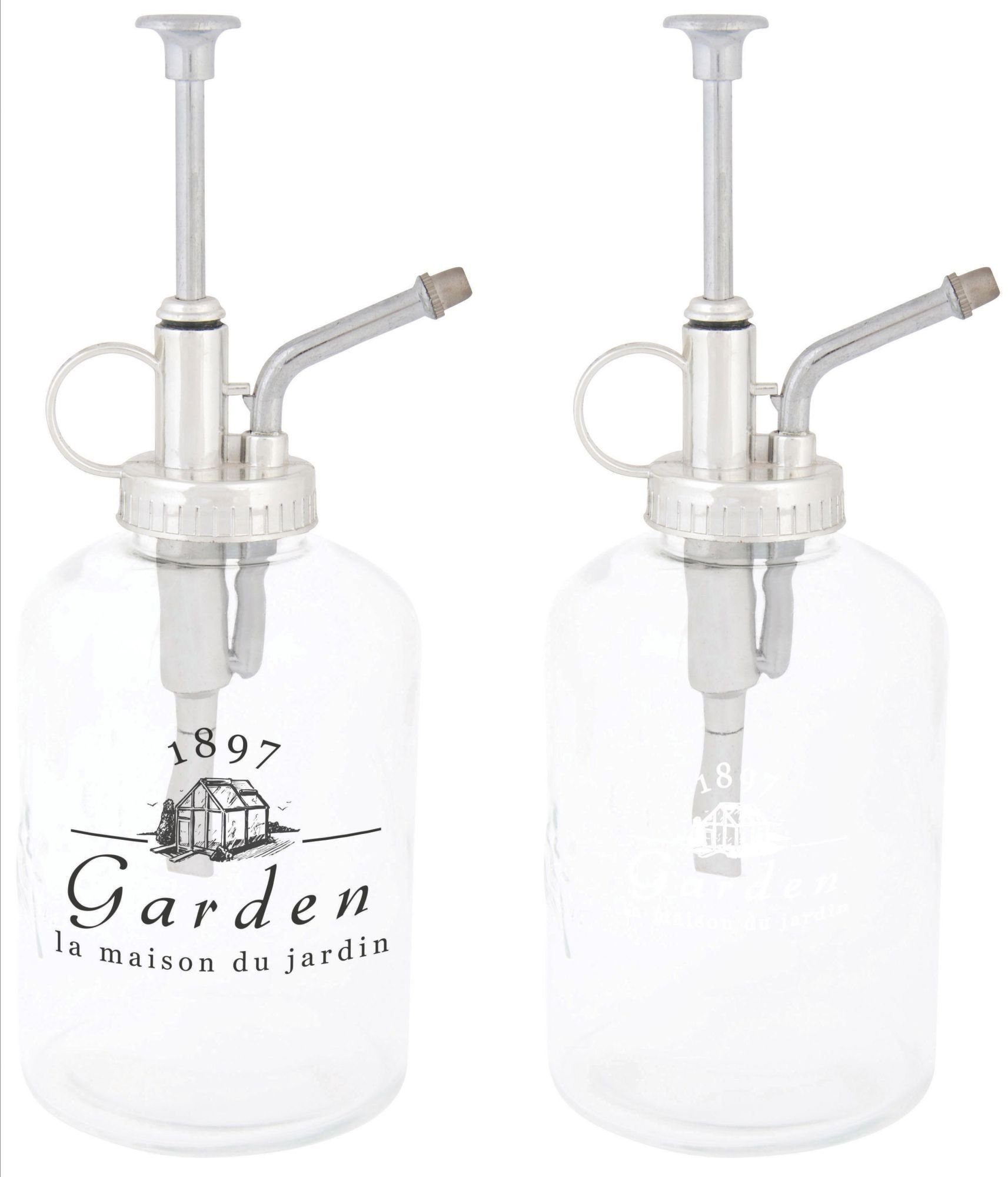 esschert design Sprühflasche, (Set, 1-tlg), Zerstäuber mit Motiv "Garden", aus Glas, Maße: 9.4 x 7.7 x 20 cm