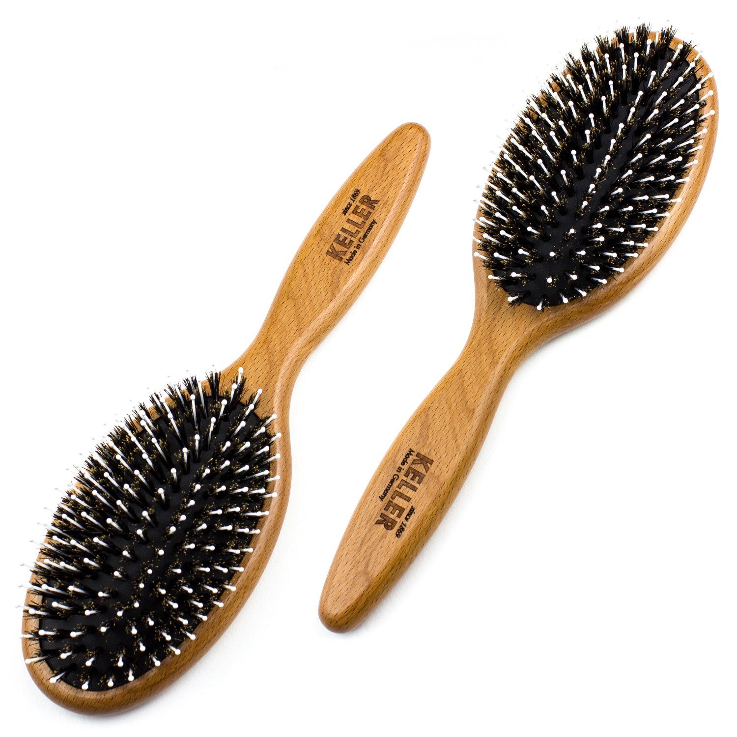 Landshop24 Haarbürste Pneumatik, Wildschweinborstenbürste Nylonstifte + Noppen, länglich, 1-tlg., 11 Reihen mit Pneumatikkissen