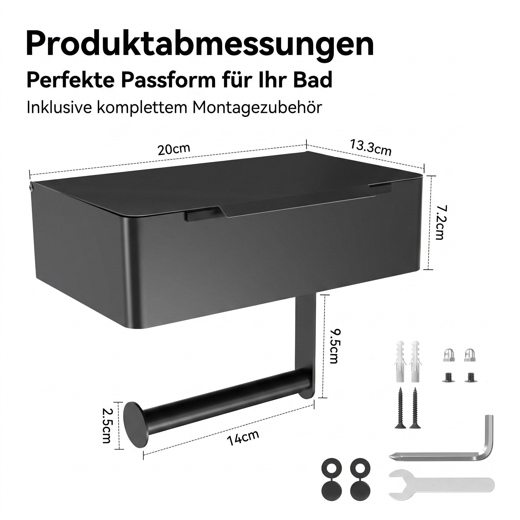AIMAX Toilettenpapierhalter Toilettenpapierhalter ohne Bohren mit Feuchttücherbox Schwarz – Bild 3 von 5