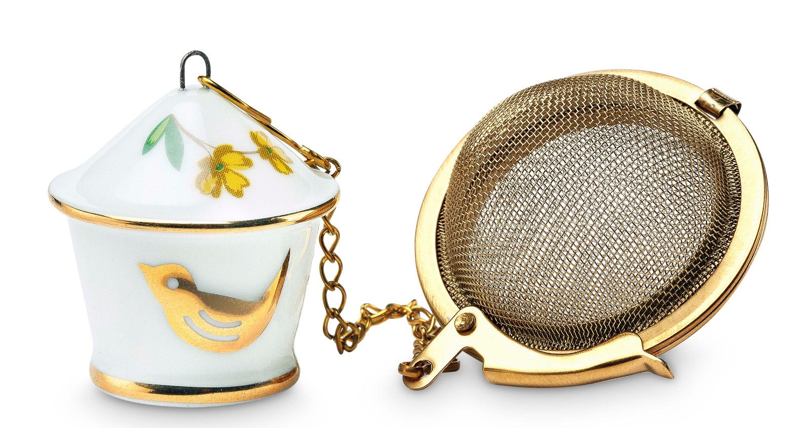 PiP Studio Teesieb Floral Birdhouse Teesieb, Porzellan / Edelstahl, Tea Infuser Birdhouse