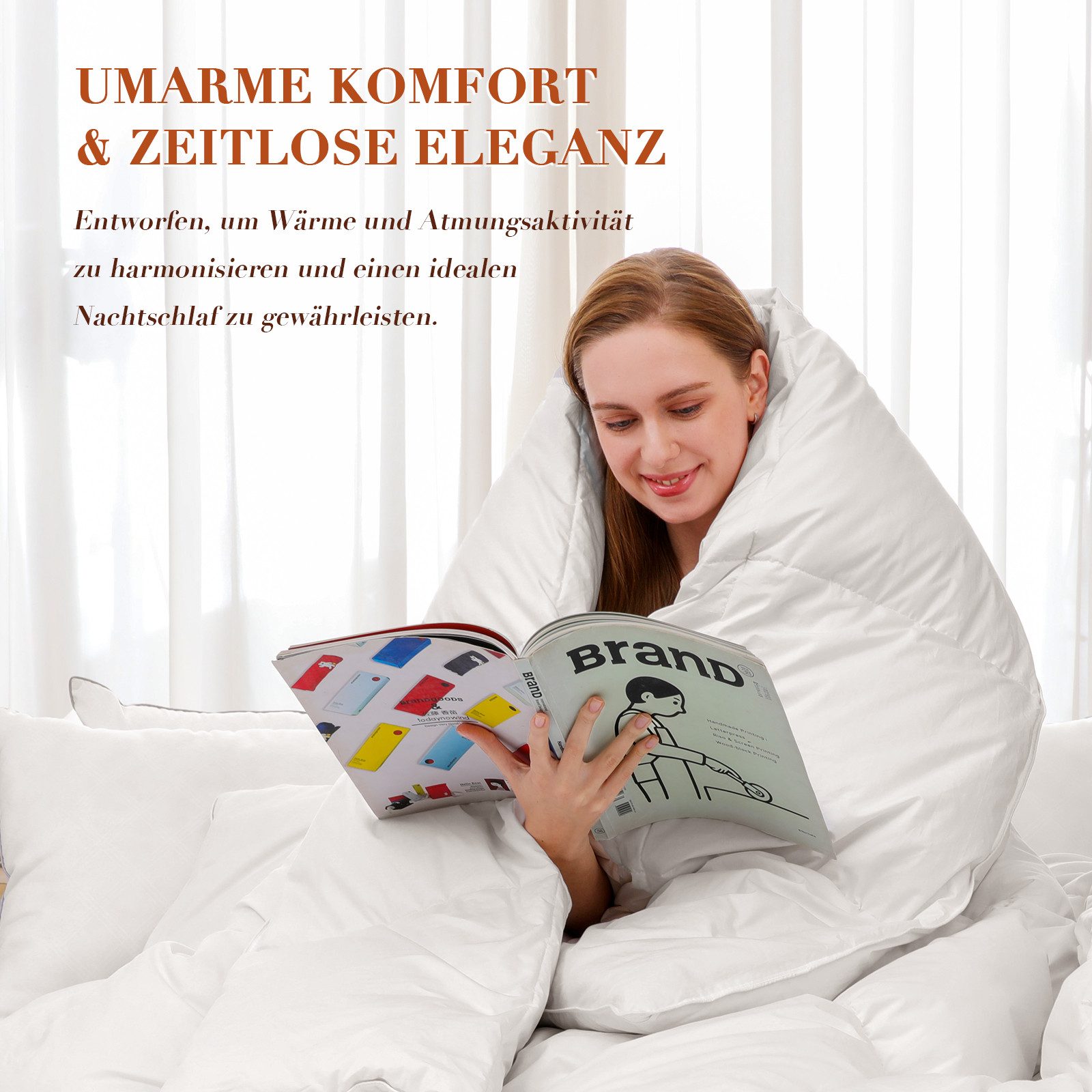 Wellos Federbettdecke 135/155/200x200 cm Ganzjahresdecke 100% Baumwolle Bettdecke, Füllung: Gänsedaunen und Federn, Federbettdecke Dicke Füllung ohne Lebendrupf, Extra Flauschige 3D Baffle Box Übergangsdecke für Einzelbett, Weiß