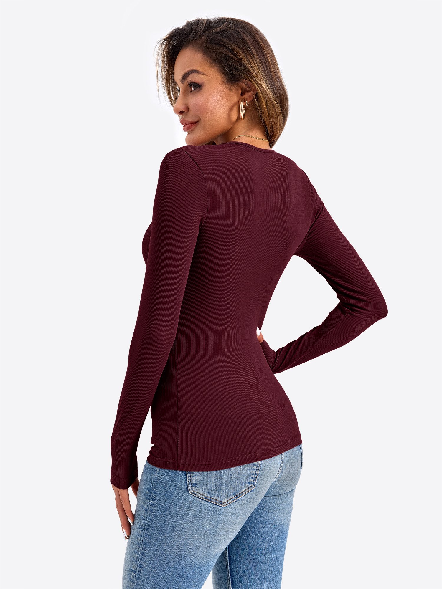 Imily Bela T-Shirt Damen Langärmliges Top mit aus Rippstrick (Packung, 1-tl günstig online kaufen