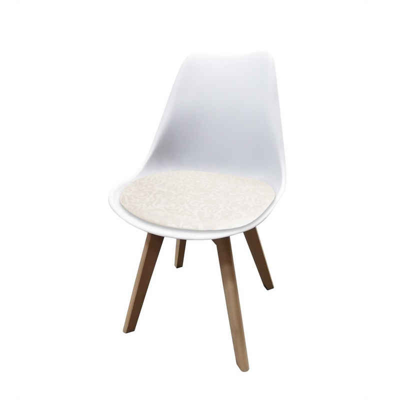 HTI-Living Esszimmerstuhl Stuhl Atlanta Weiß, PU Creme Muster (Stück, 1 St), Esszimmerstuhl Kunststoffschale Kunstlederbezug Holzfüße