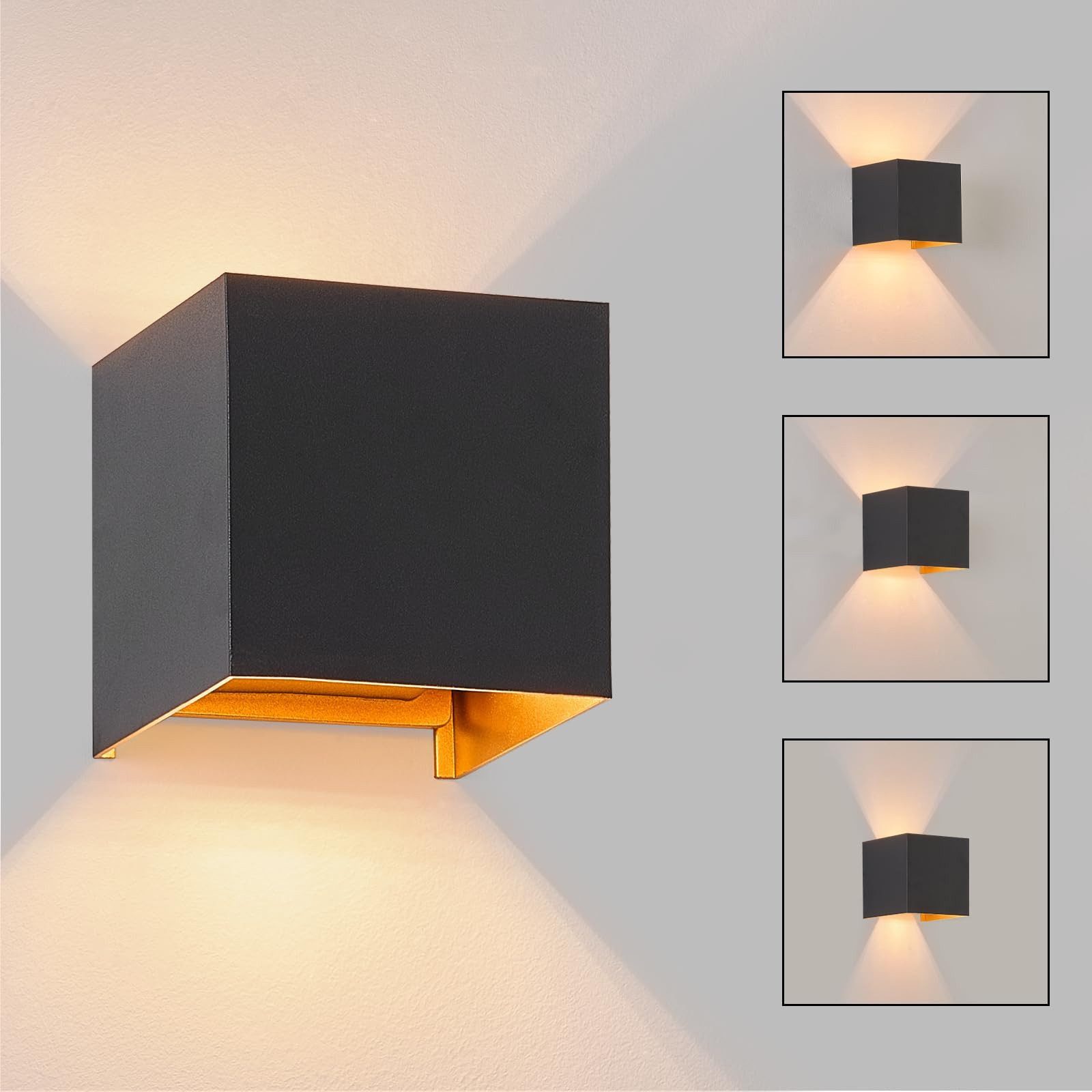 Nettlife LED Wandleuchte Wandleuchte Up und Down LED Schwarz Gold, LED wech günstig online kaufen