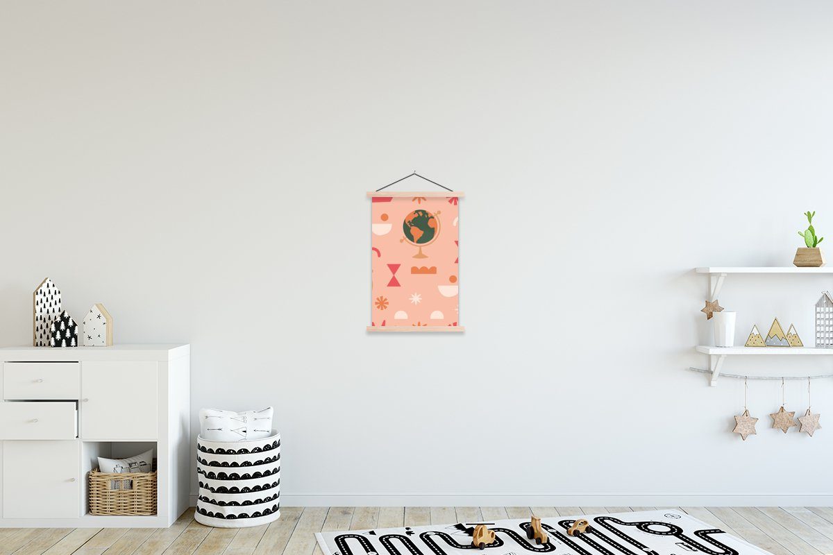 MuchoWow Poster Globus - Rosa - Textilposter St), Bilderleiste, Pastell, für Posterleiste, Magnetisch Wohnzimmer, (1