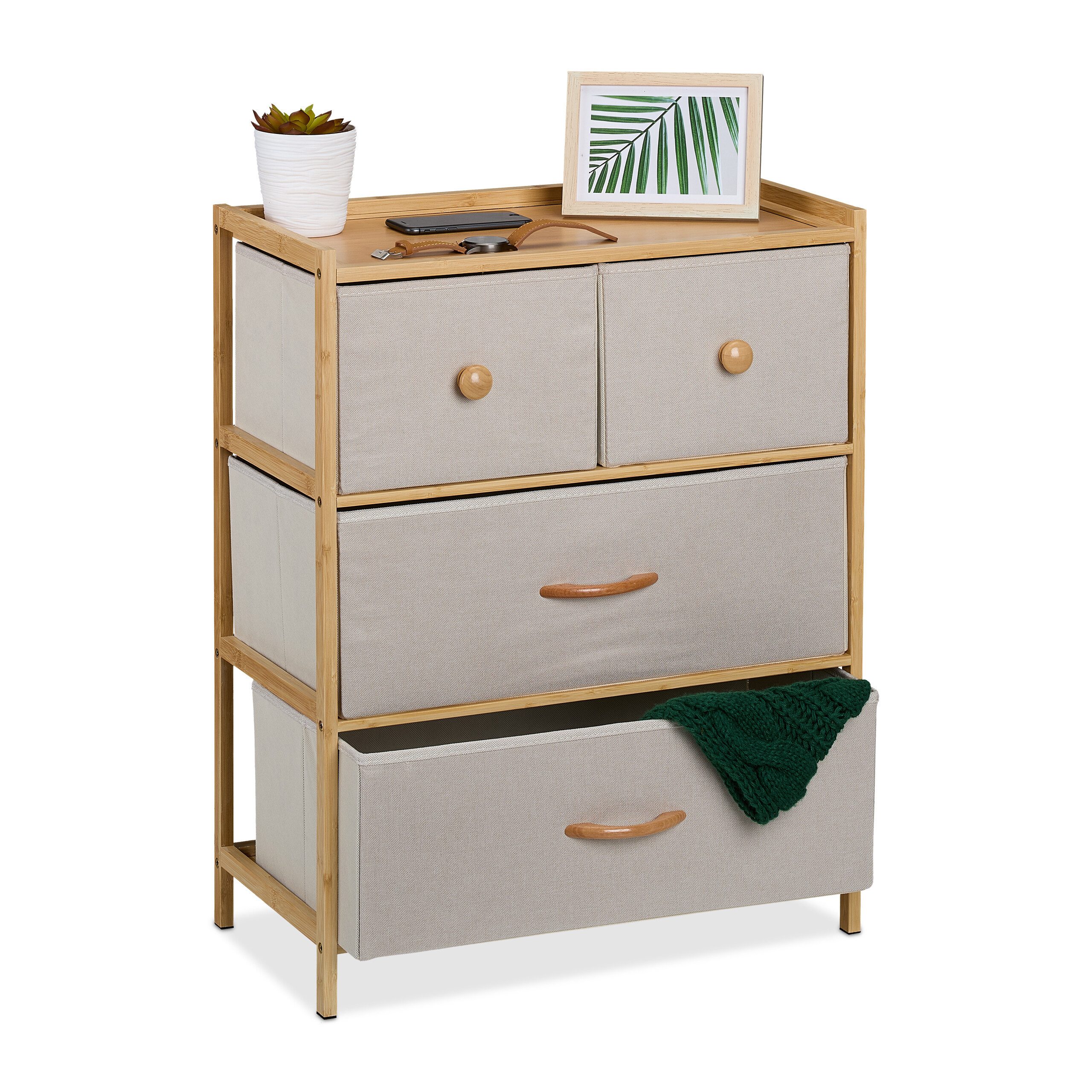 relaxdays Kommode Bambus Kommode 4 Schubladen (1 St), Beige