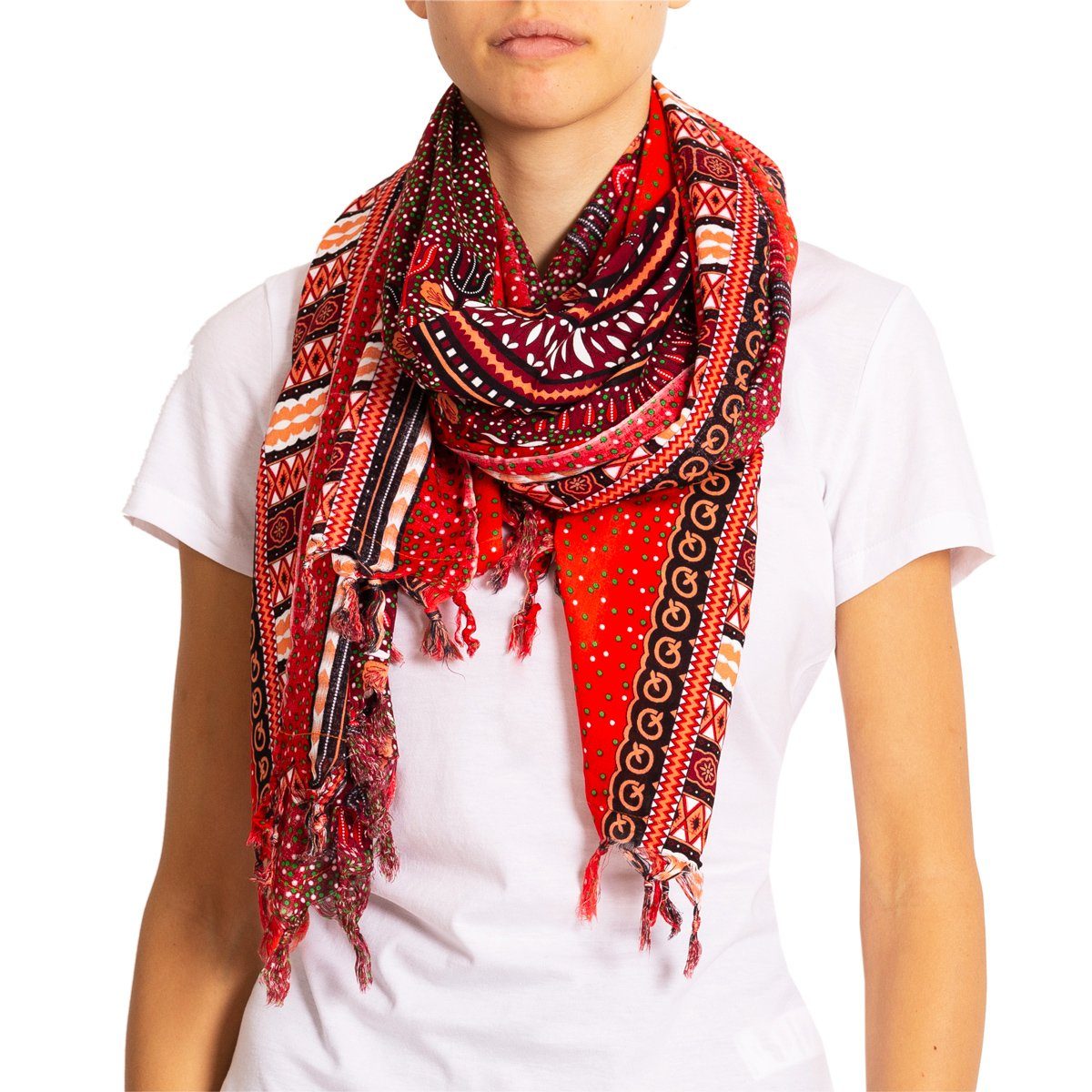 PANASIAM XXL-Schal Herbstschal mit Fransen Poncho Stola Kopftuch Palituch aus Viskose, Damenschal mit modernem Maoi-Muster Halstuch Schultertuch Winterschal