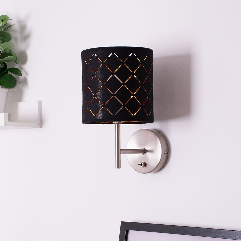 etc-shop Wandleuchte, Leuchtmittel nicht inklusive, Wand Lampe Textil schwarz Arbeits Wohn Zimmer Beleuchtung Schalter