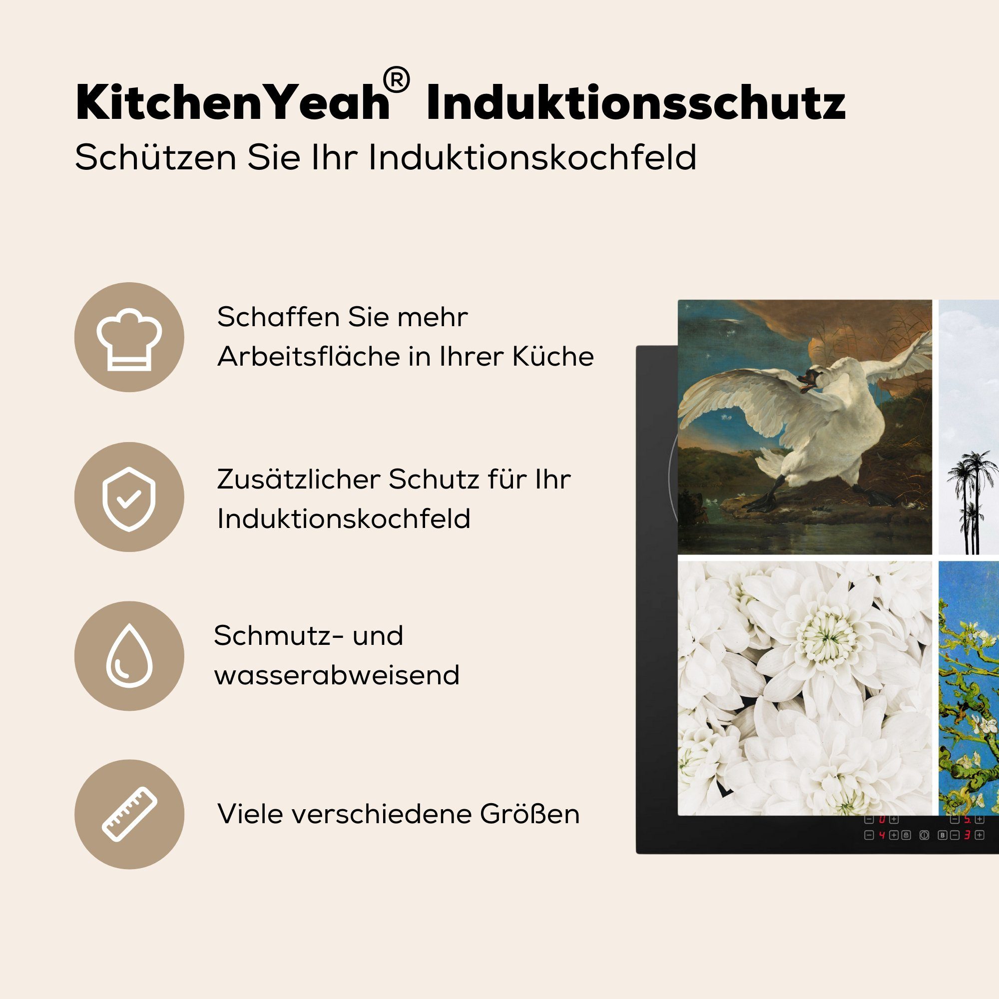 MuchoWow Herdblende-/Abdeckplatte Vinyl, küche Malerei, cm, (1 - tlg), Alte - Ceranfeldabdeckung, 78x78 Collage für Arbeitsplatte Meister
