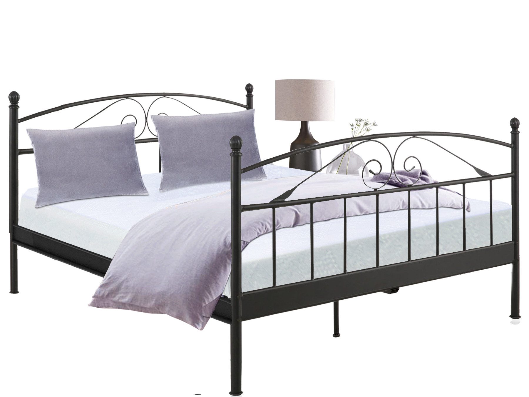 loft24 Bolte metal bed, bed 180x200 cm, bed frame, bed base, metal, black