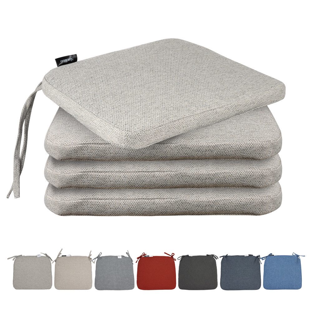 SLaaviinoo Stuhlkissen 4er Set Quadrat Sitzkissen 43x 38 x 3 cm, mit Bindebänder, robuste Kissen für Indoor und Outdoor