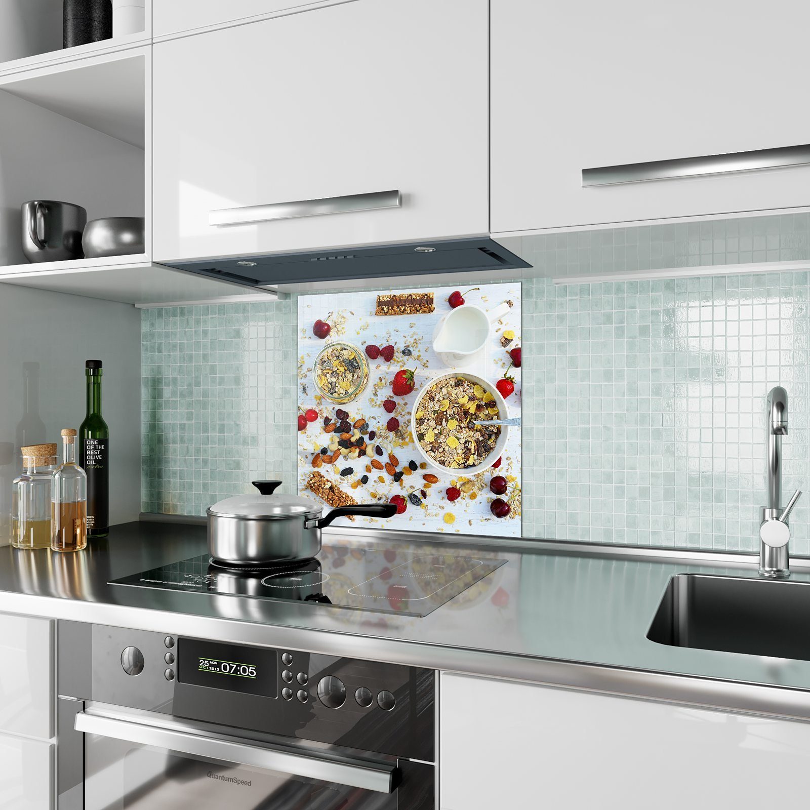 Glas Spritzschutz Primedeco Müsli und mit Küchenrückwand Küchenrückwand Motiv Früchte