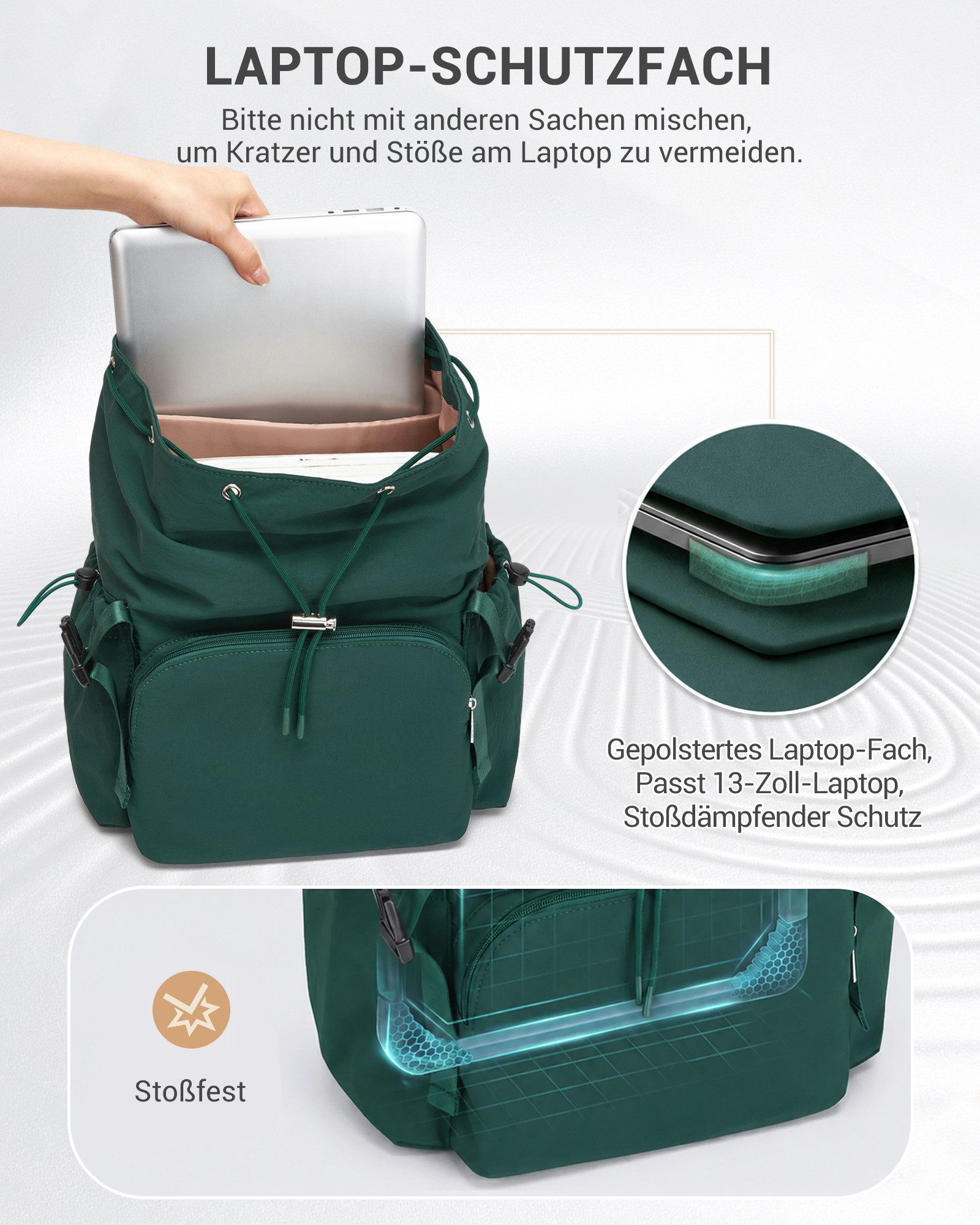 Miss Lulu Rucksack Leichter Rucksack Damen – Kompakter Cityrucksack mit 13" Laptopfach – Bild 3 von 5