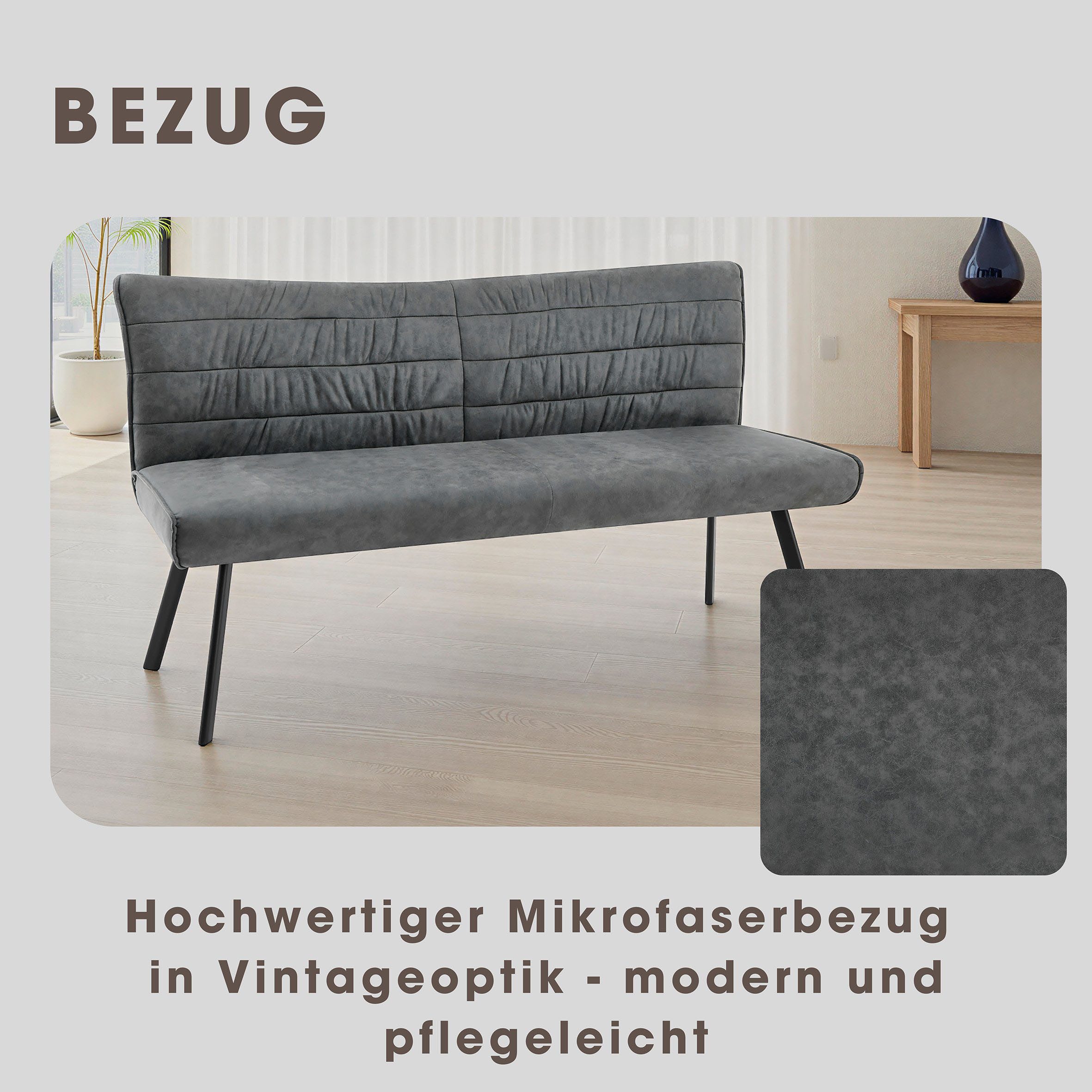 byLIVING Sitzbank ROBBIE, Microfaser, bis 240 kg, Taschenfederkern, Steppung im Rücken, Keder