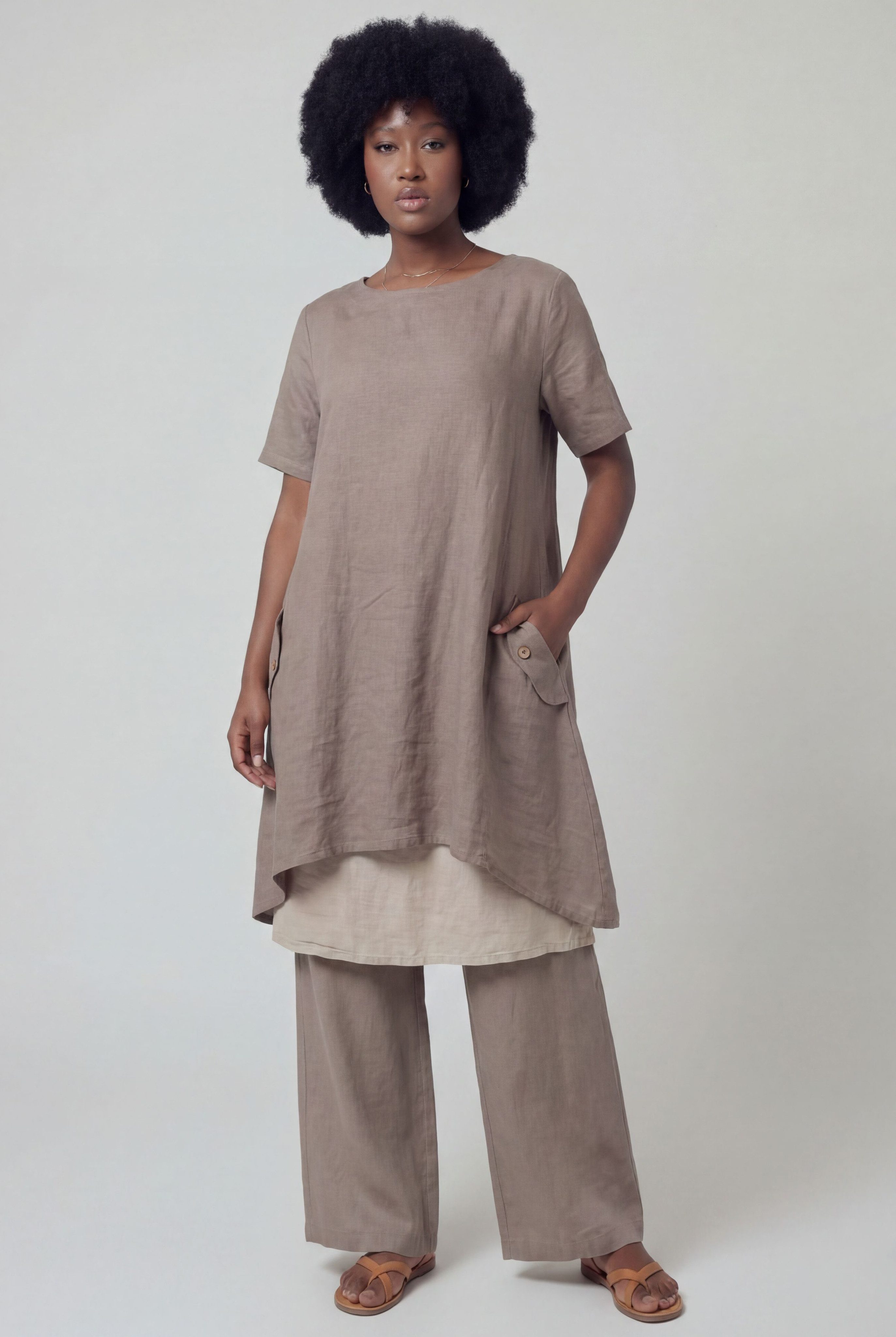 YC Fashion & Style Tunika Leinenkleid – luftiges Oversized Tunika-Kleid – One Size 34–44 dekorative Knopfdetails
