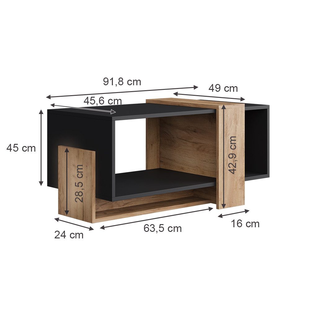 Vicco Couchtisch Aven, Anthrazit/Goldkraft Eiche, 91.8 günstig online kaufen