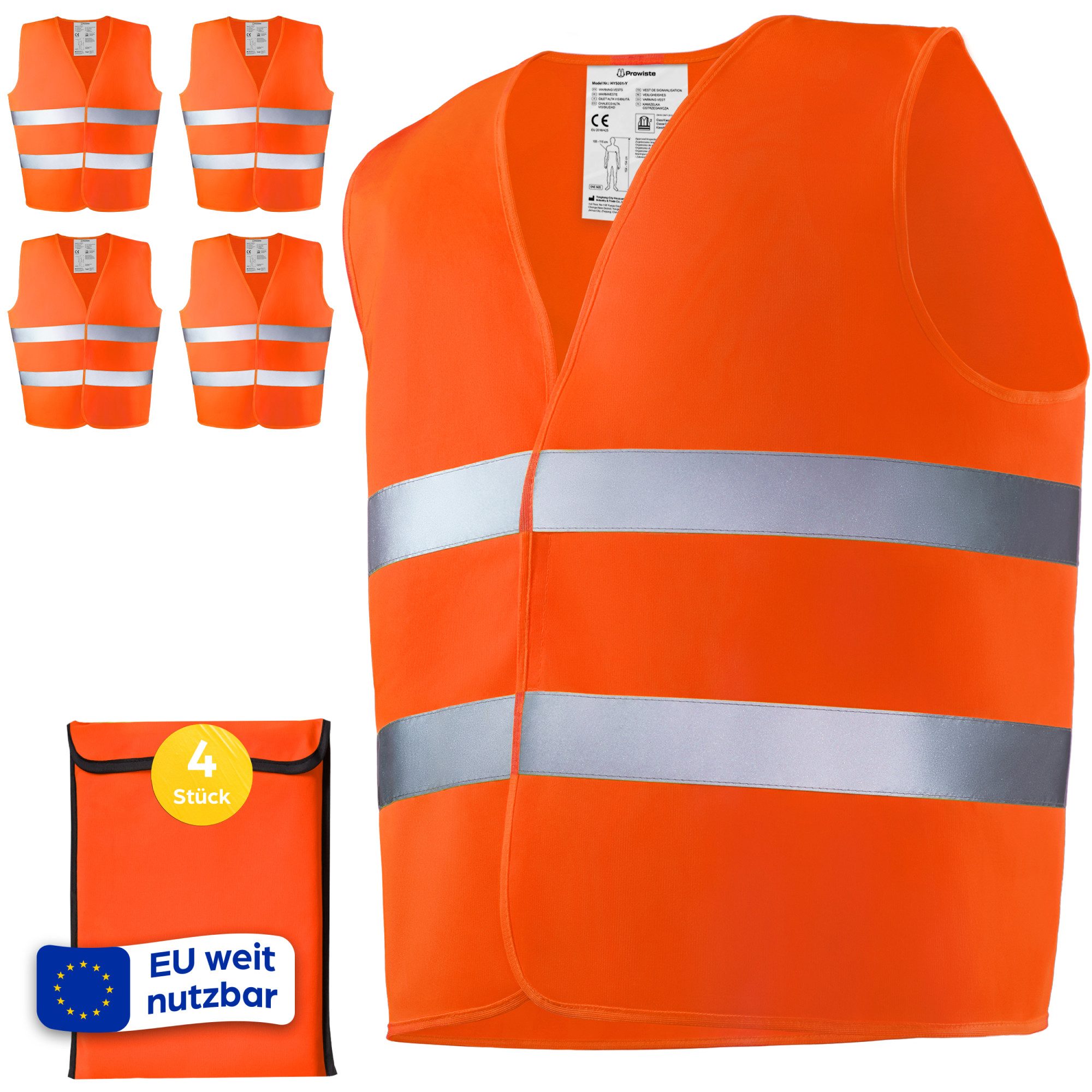 Warnweste Auto Warnwesten Orange - 4er Set Reflektierende Warnschutz Weste