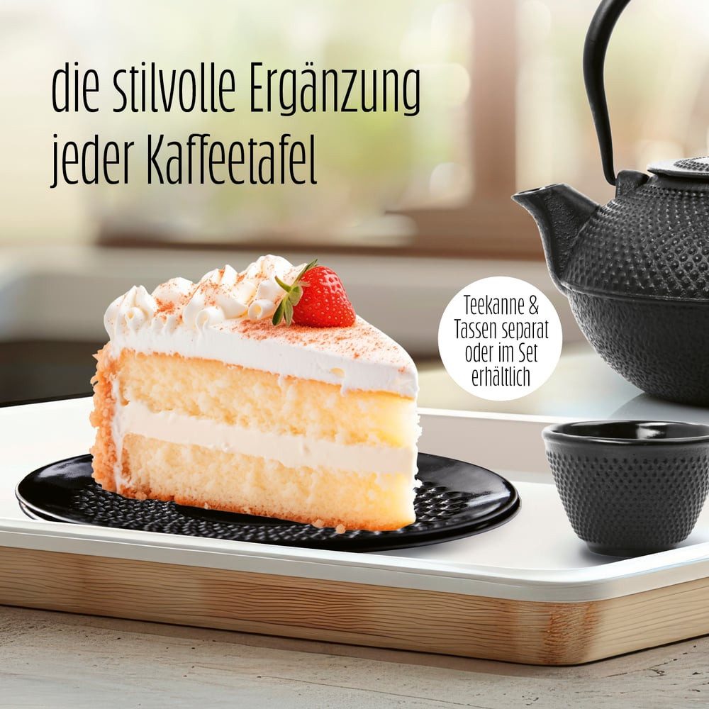 Lumaland Teeservice Dessertteller Set aus Gusseisen 2-tlg, Teller in Tetsubin Design, Gusseisen, Servierteller Ø15 cm & emaillie