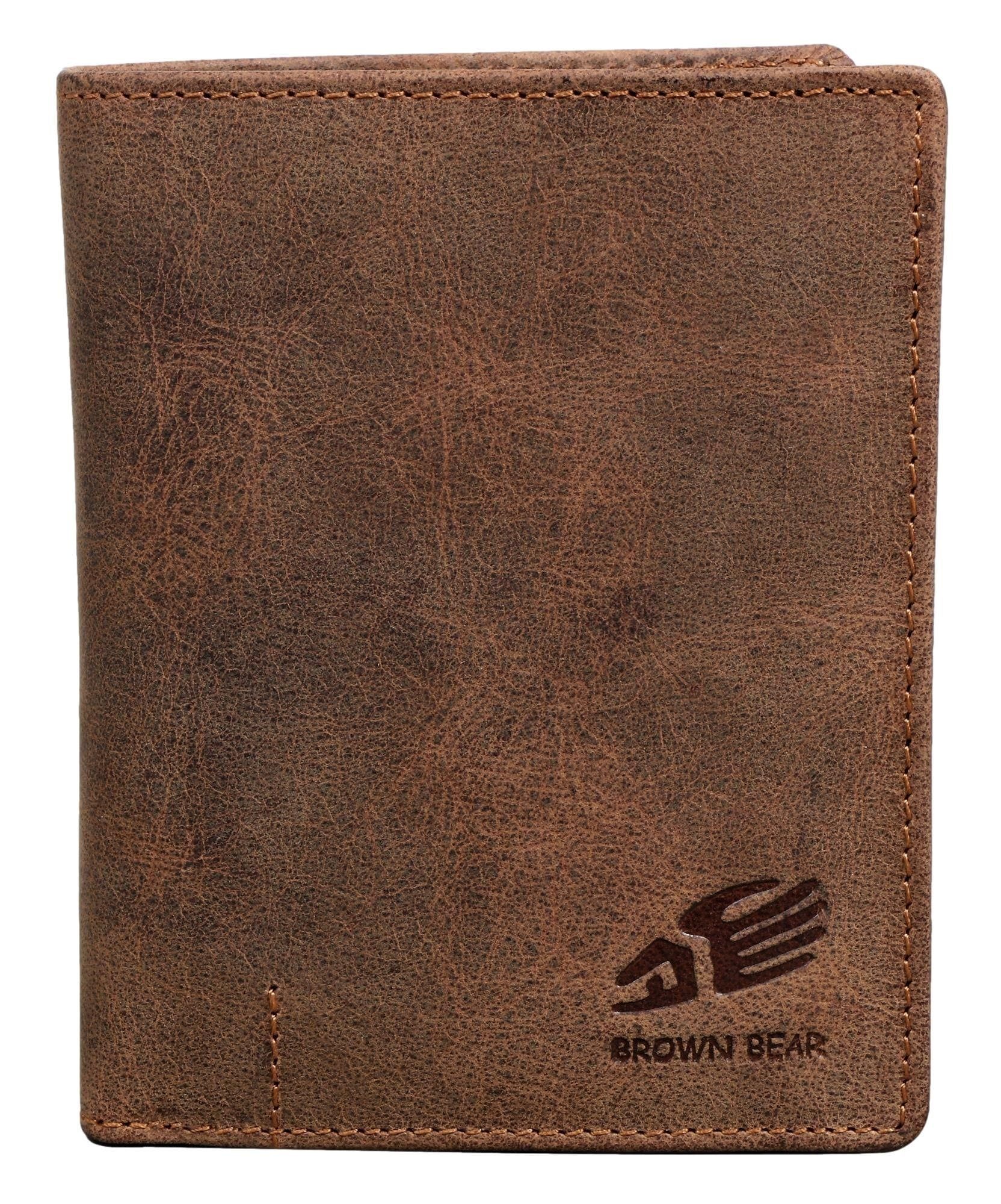 Brown Bear Geldbörse IBP 2051 Reißverschlussinnenfach Unisex Echtleder, 11 Kartenfächer Sichtfach RFID Schutz Braun Vintage Braun-Vintage