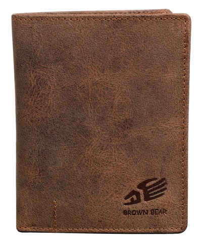 Brown Bear Geldbörse IBP 2051 Reißverschlussinnenfach Unisex Echtleder, 11 Kartenfächer Sichtfach RFID Schutz Braun Vintage
