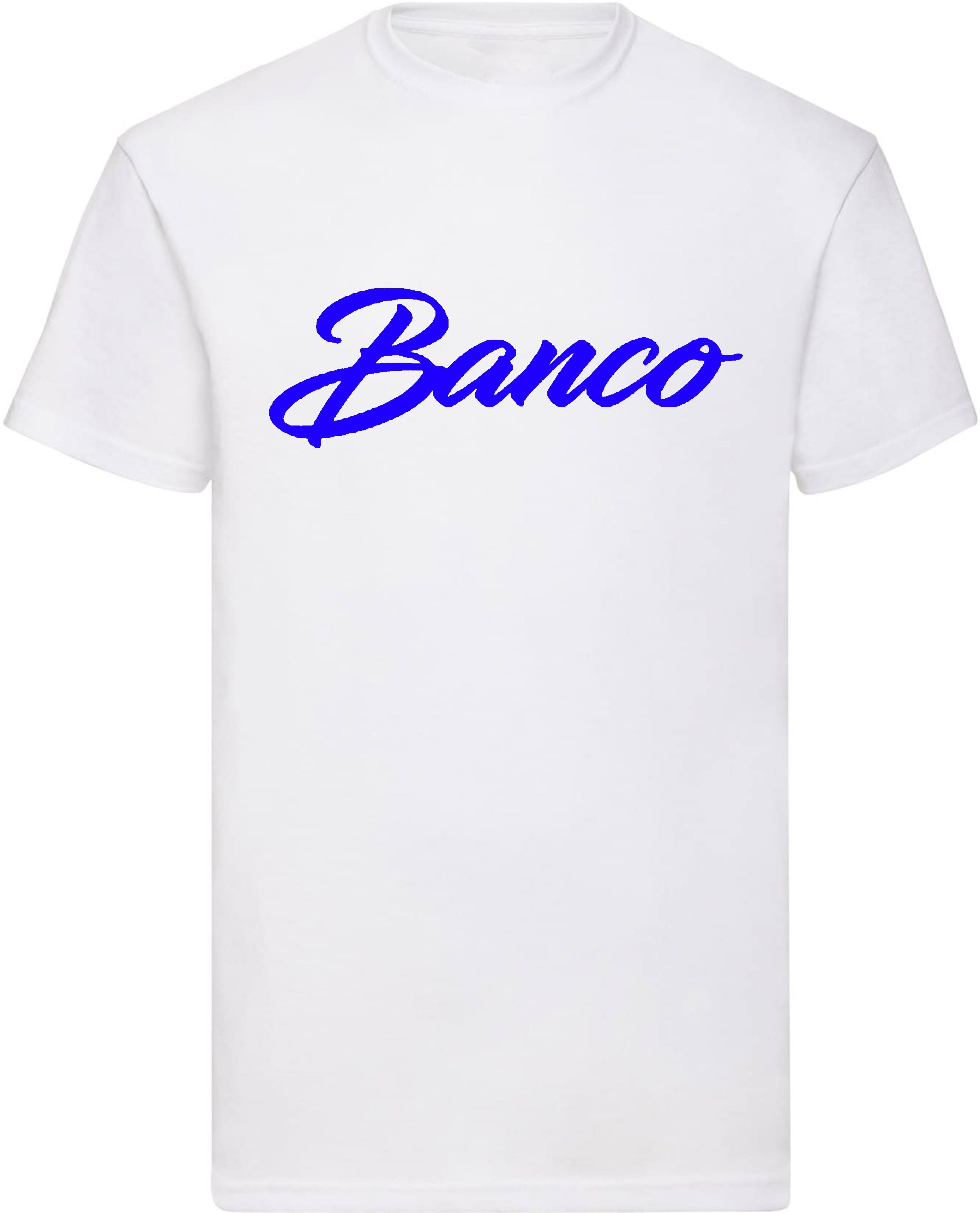 Sport Baumwolle T-Shirt 100% Shirt Banco WeißBlau Sommer Streetwear Kurzarm Rundhals Freizeit